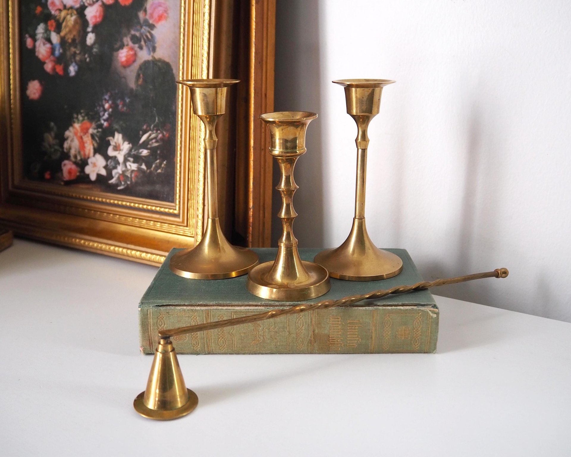 Set of three mismatched vintage candlesticks | Candle holders | Vintage brass candle holders | Mismatched brass candle holders