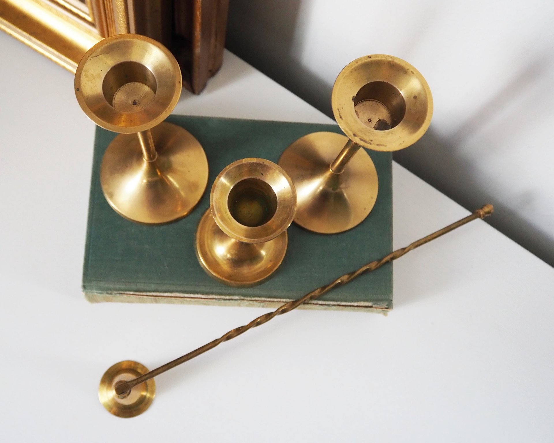Set of three mismatched vintage candlesticks | Candle holders | Vintage brass candle holders | Mismatched brass candle holders