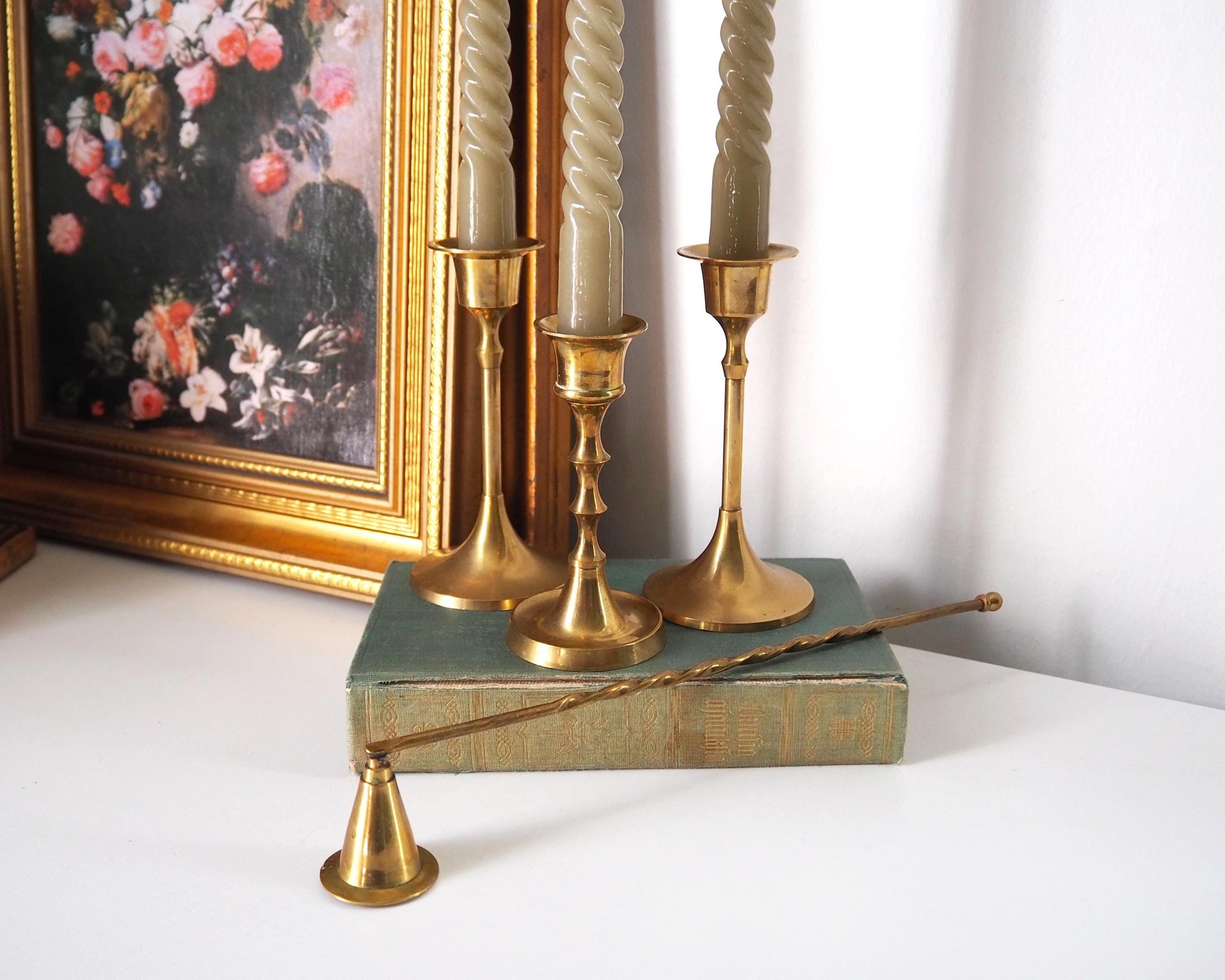 Set of three mismatched vintage candlesticks | Candle holders | Vintage brass candle holders | Mismatched brass candle holders