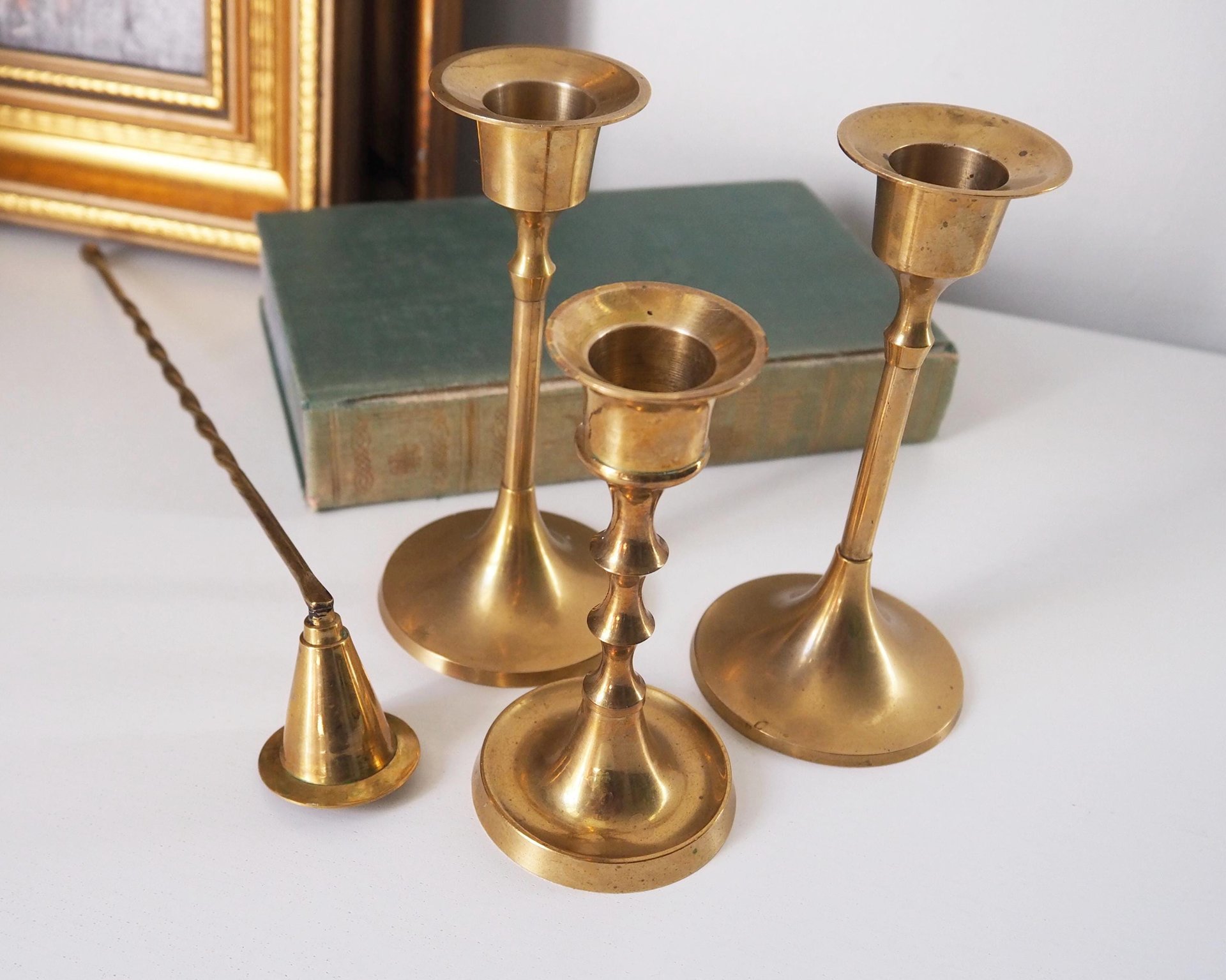 Set of three mismatched vintage candlesticks | Candle holders | Vintage brass candle holders | Mismatched brass candle holders