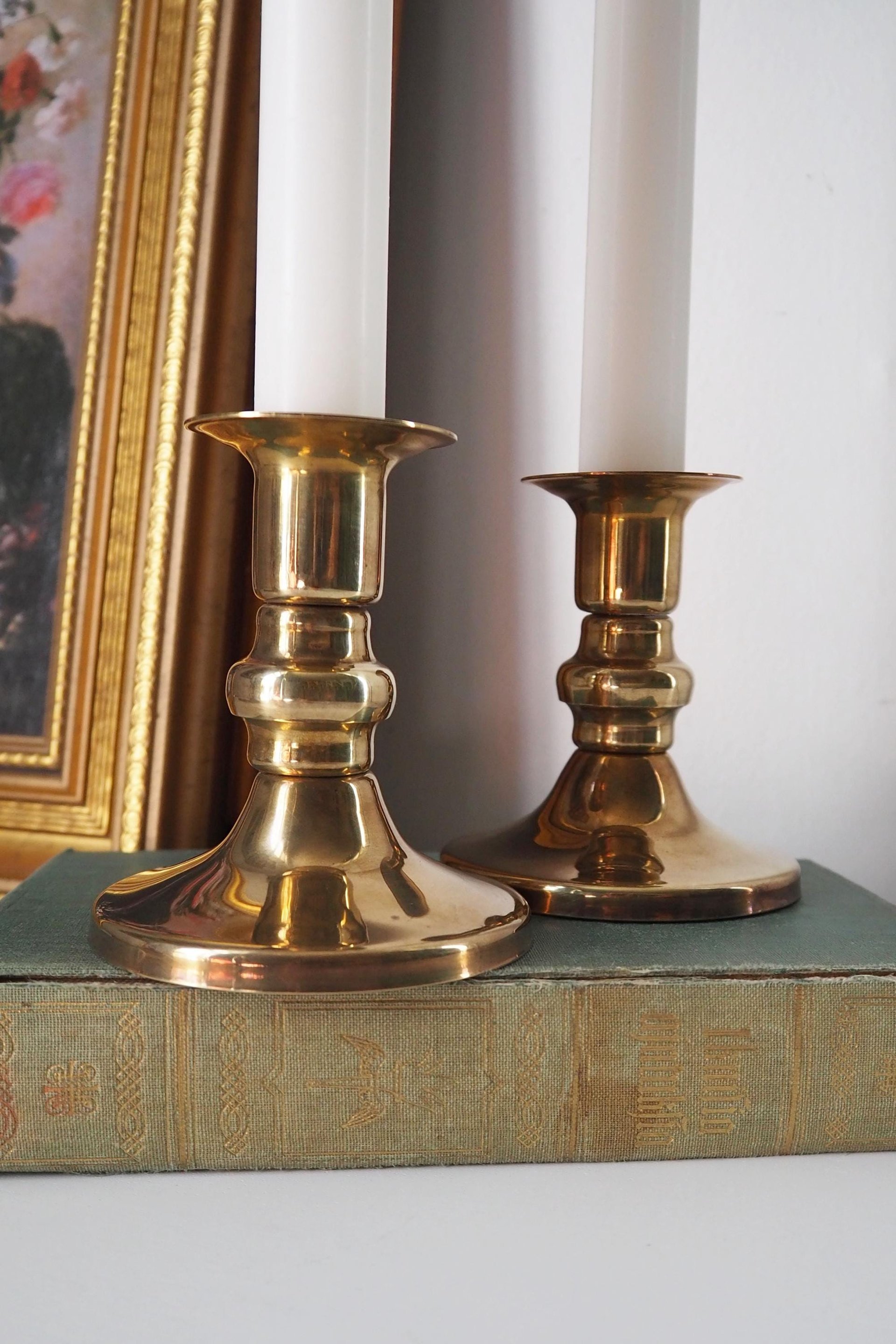 Pair of vintage candlestick holders | Brass candlestick holders | Simple brass candlestick holders