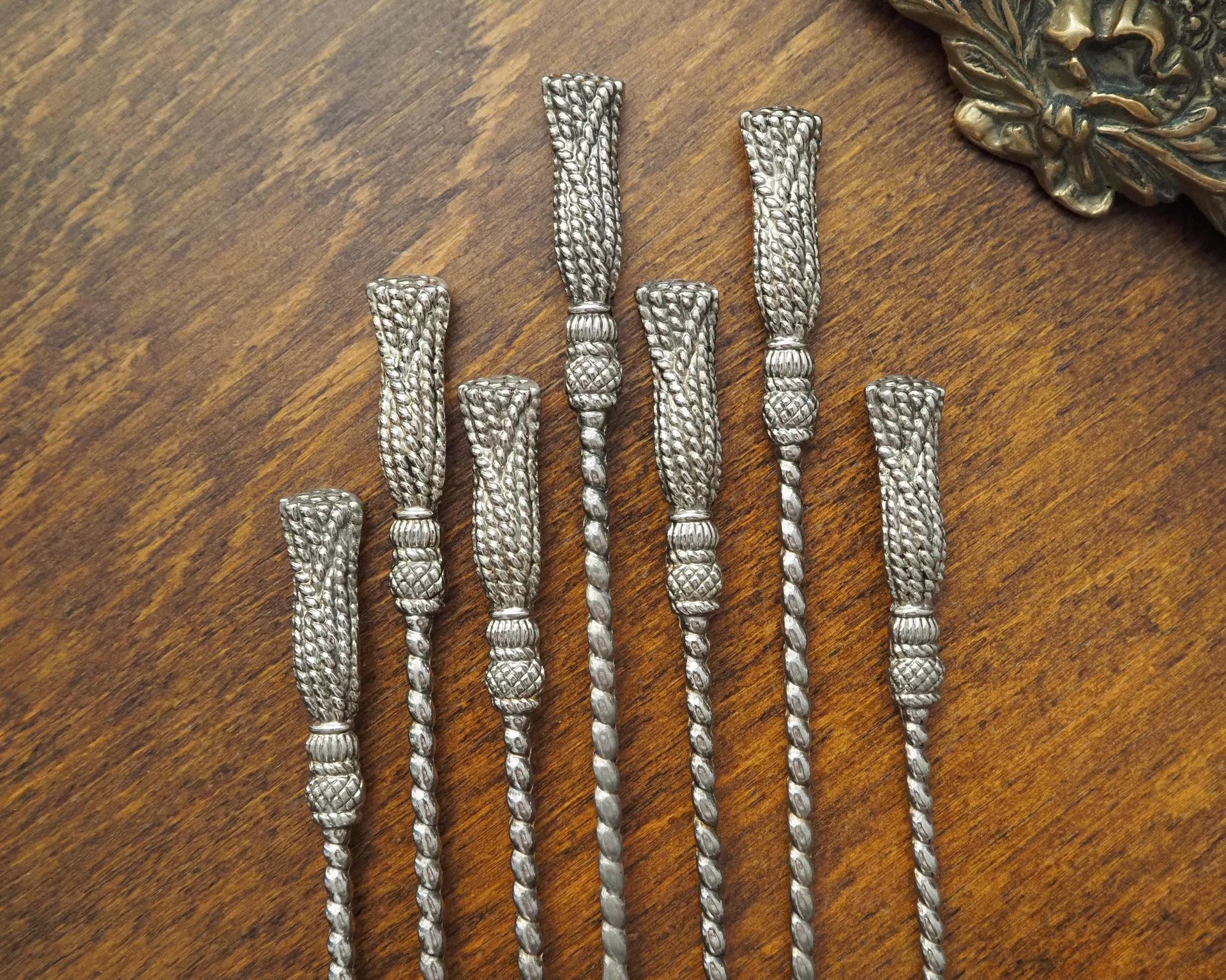 Set of seven vintage spoons | Silea tassel twisted handle spoons | Long vintage spoons | Silea spoons | Vintage dessert spoons