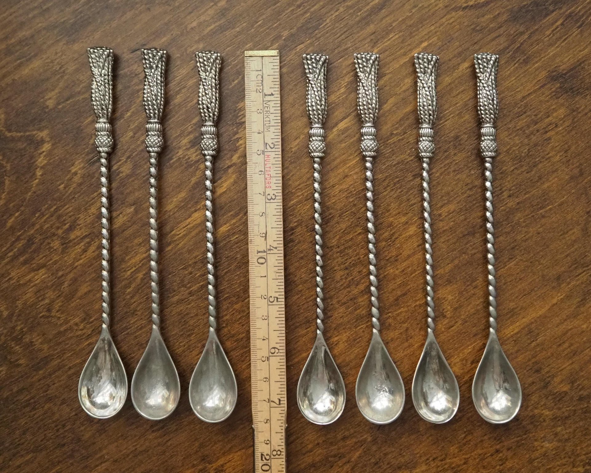 Set of seven vintage spoons | Silea tassel twisted handle spoons | Long vintage spoons | Silea spoons | Vintage dessert spoons