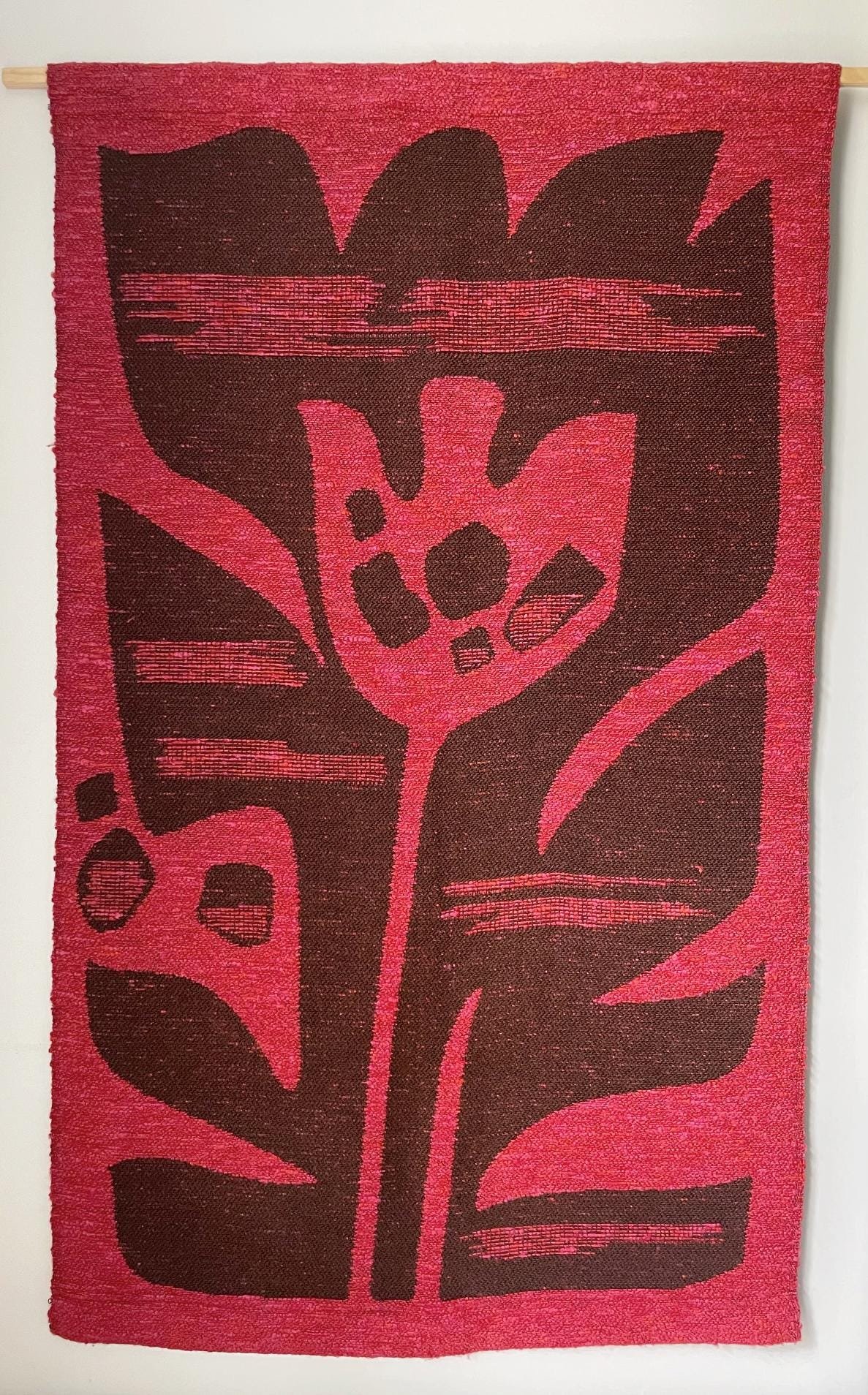 Vintage wall hanging | Large wall hanging | Scandinavian wall tapestry | 1970s wall tapestry | Retro wall hanging | Red and brown tapestry