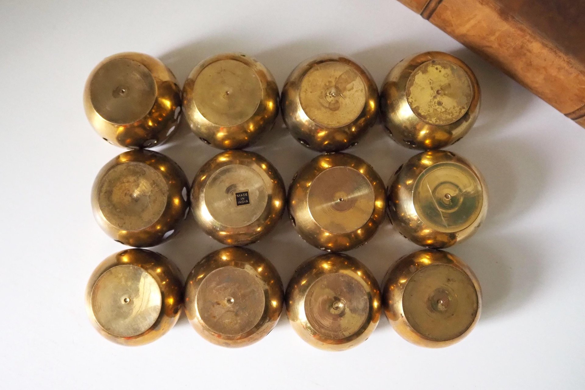Set of twelve vintage tealight candle holders | Heart tealight candleholders | Vintage brass votive candleholders | Brass tealight holders