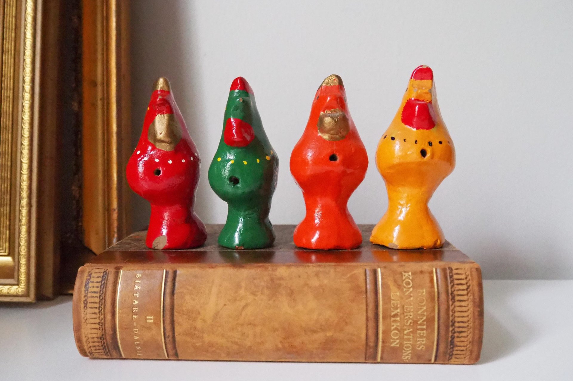 Vintage bird whistle set | Ceramic bird whistles | Retro bird whistles | Colourful bird whistles | Made in Finland | Finnish bird whistles