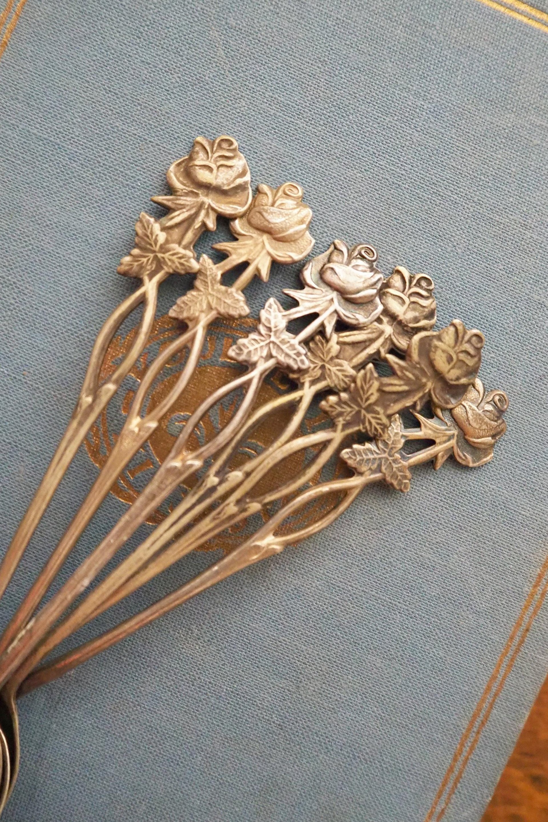 Set of six vintage teaspoons | Vintage alpacca silver teaspoons | Vintage teaspoons | Rose teaspoon set | Vintage alpacca teaspoons