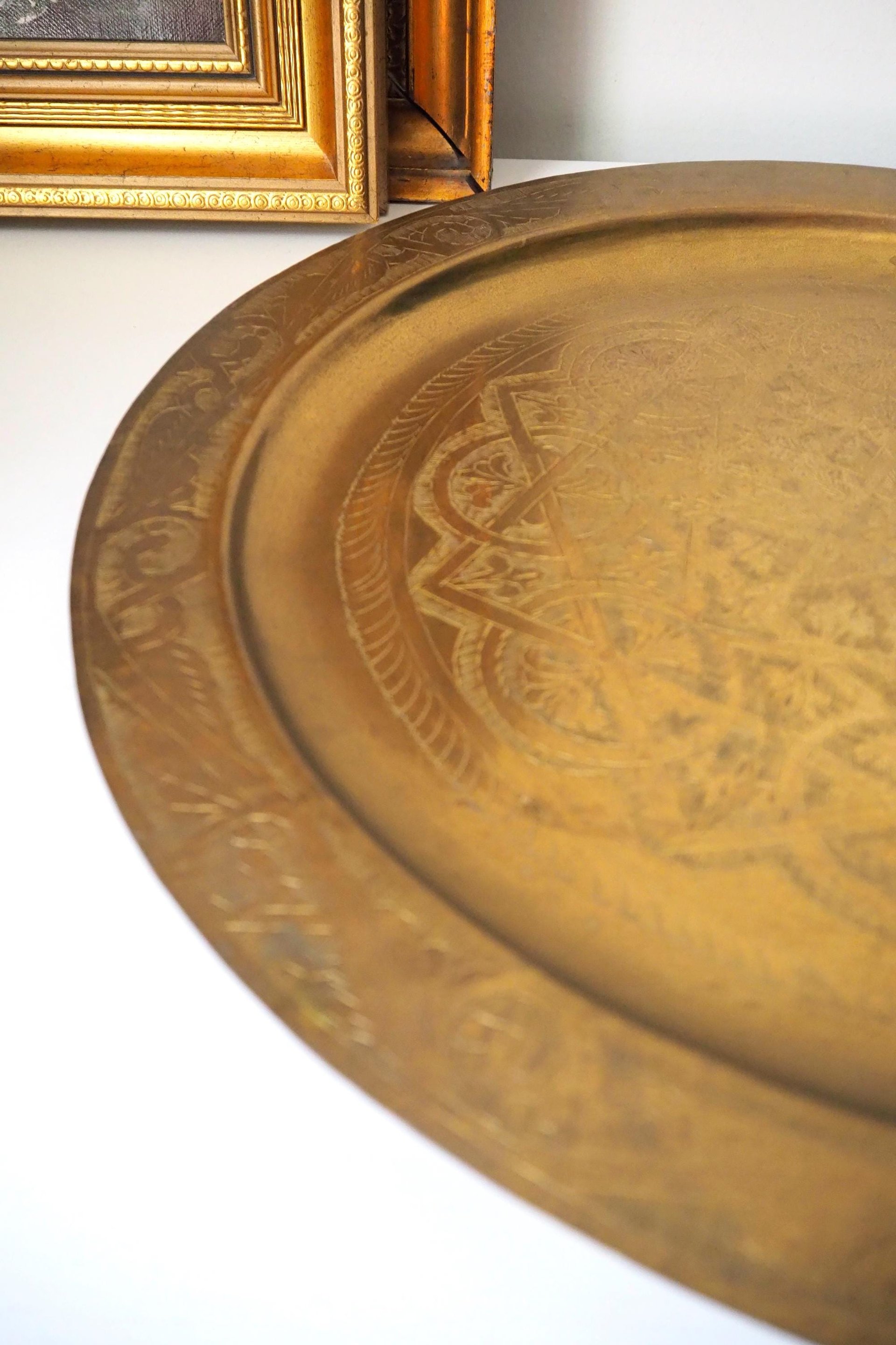 Vintage brass tray | Large brass wall plate | Vintage brass wall plate | Etched brass tray | Large etched brass wall plate