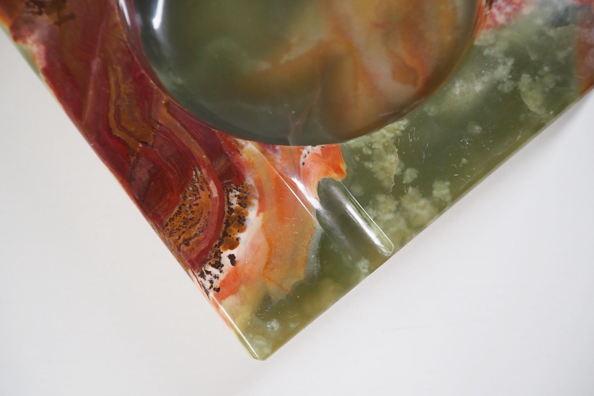 Vintage onyx marble ashtray | Large onyx ashtray | Large marble ashtray | Red and green onyx ashtray | Vintage ashtray