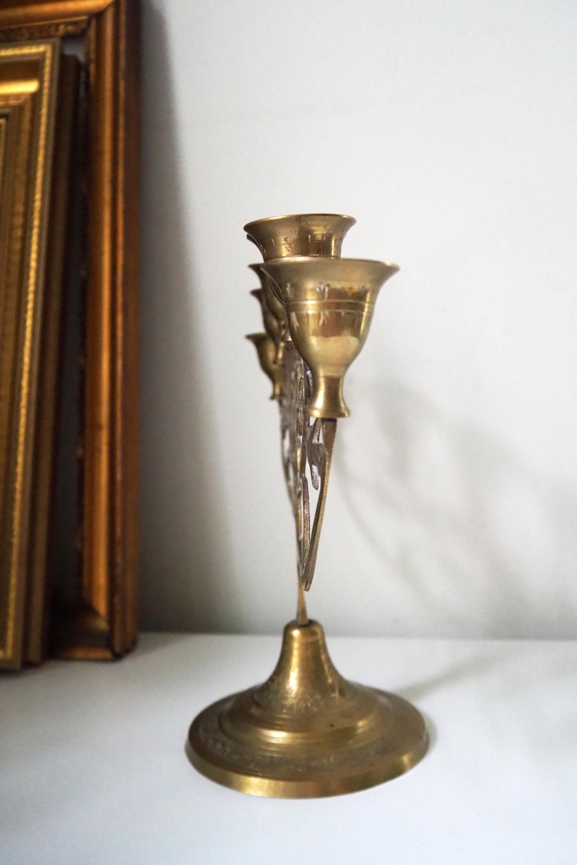 Vintage brass candelabrum | Brass candelabra | Seven arm brass candlestick holder | Etched brass candelabrum | Made in India