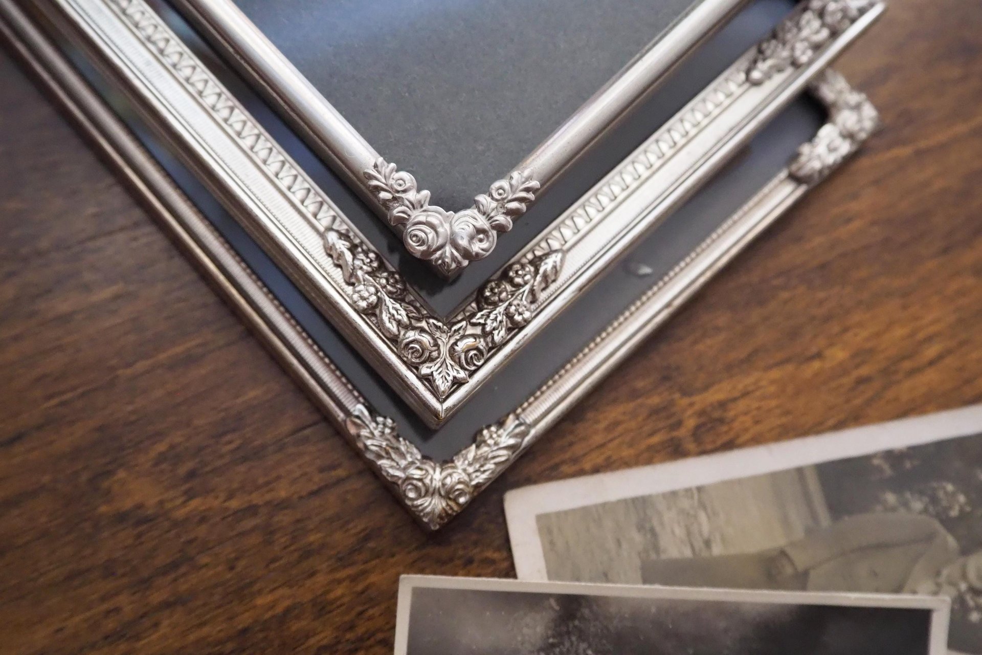 Set of three vintage photo frames | Vintage silver plated photo frames | Silver plated Danish frames | Silver plated picture frames