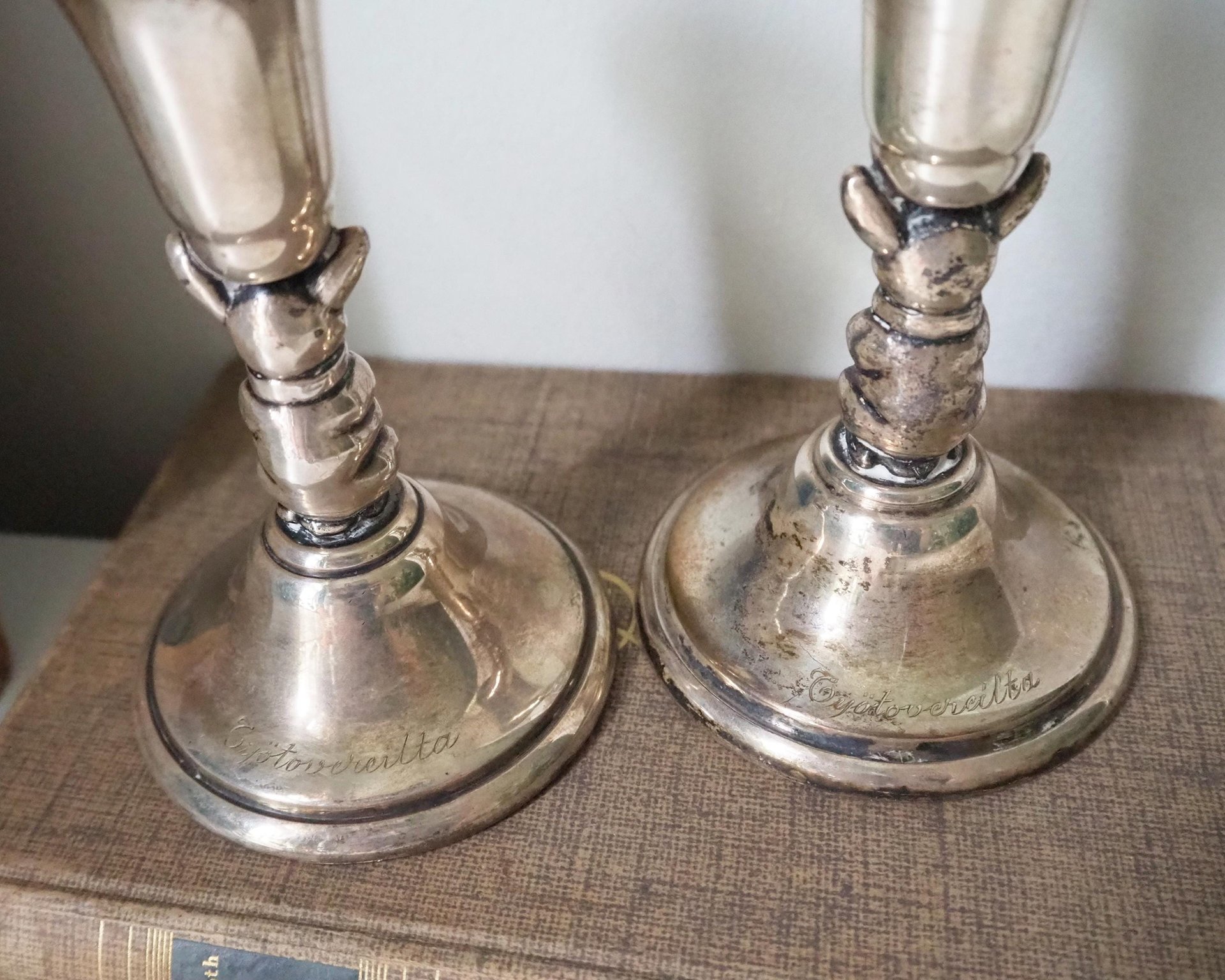 Set of two vintage candlesticks | Silver plated candle holders | Bulldog candlesticks | Vintage candle holders | Dog home decor