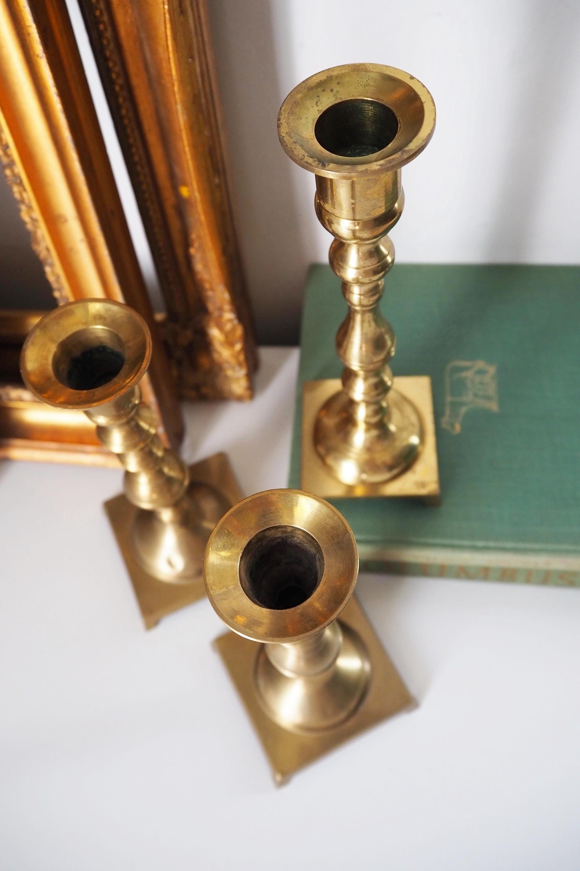 Set of three mismatched vintage candlesticks | Candle holders | Vintage brass candle holders | Mismatched brass candle holders