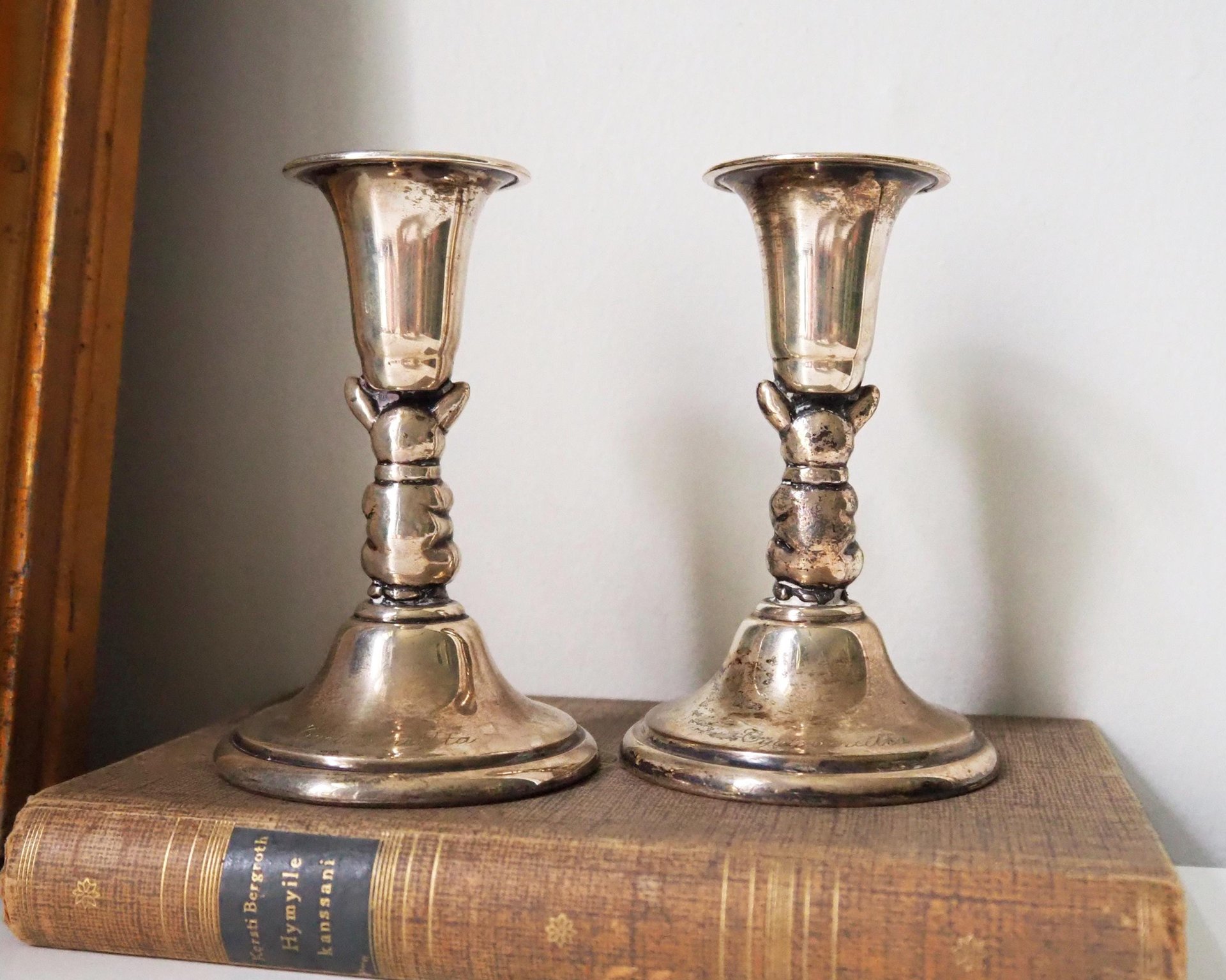 Set of two vintage candlesticks | Silver plated candle holders | Bulldog candlesticks | Vintage candle holders | Dog home decor