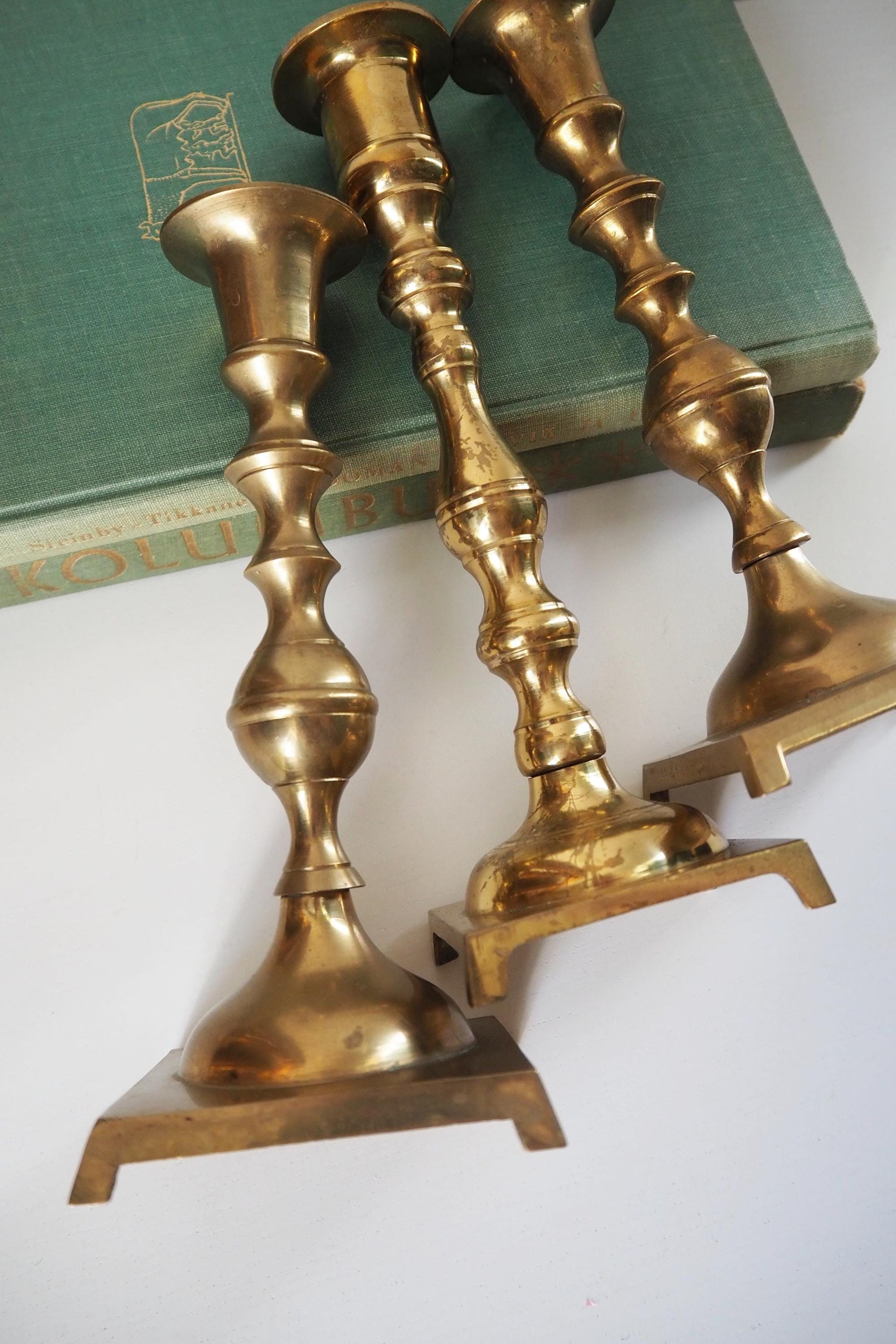 Set of three mismatched vintage candlesticks | Candle holders | Vintage brass candle holders | Mismatched brass candle holders