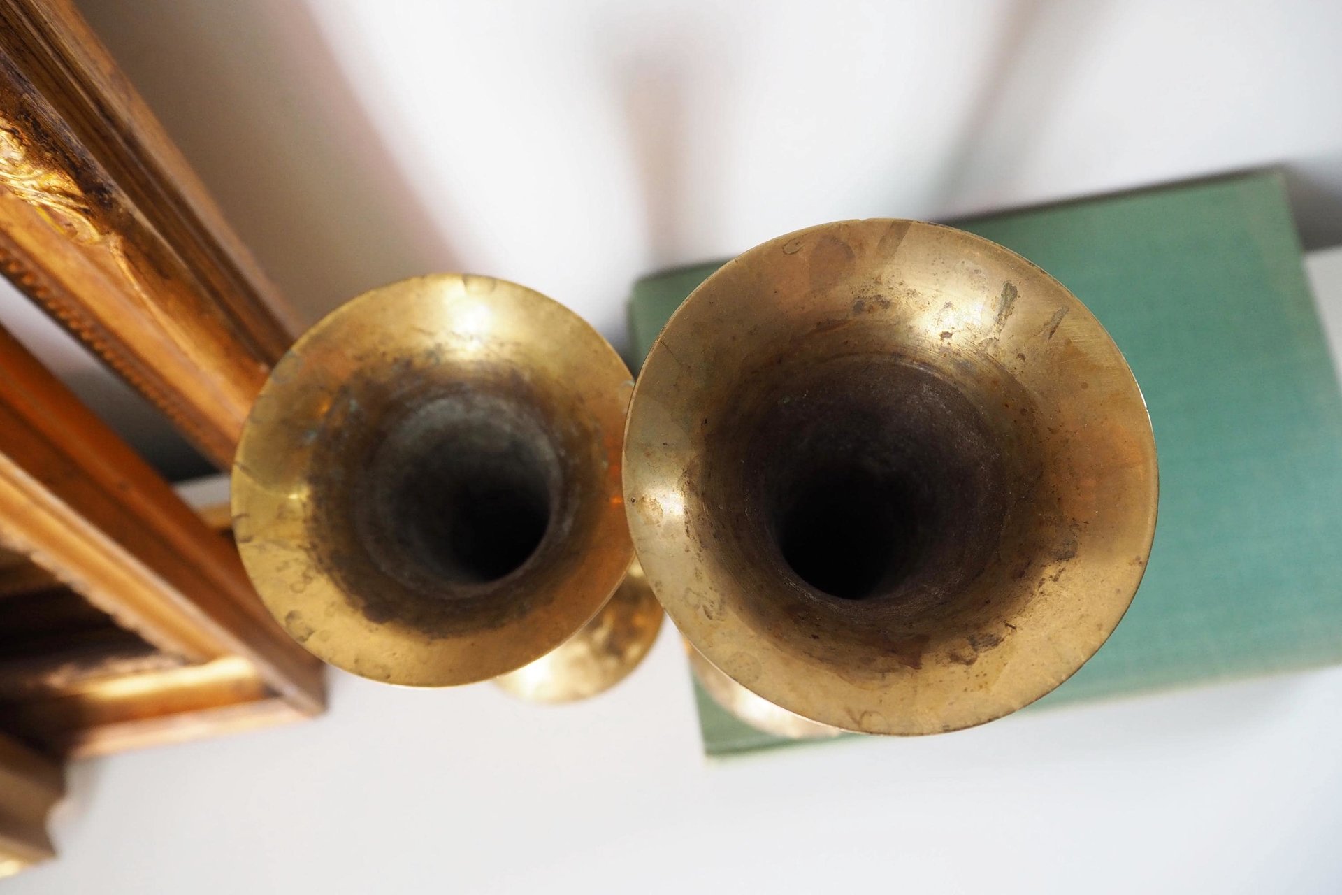 Set of two vintage brass vases | Small brass vases | Vintage bud vase | Vintage single flower vases | Etched brass vases | Brass home decor