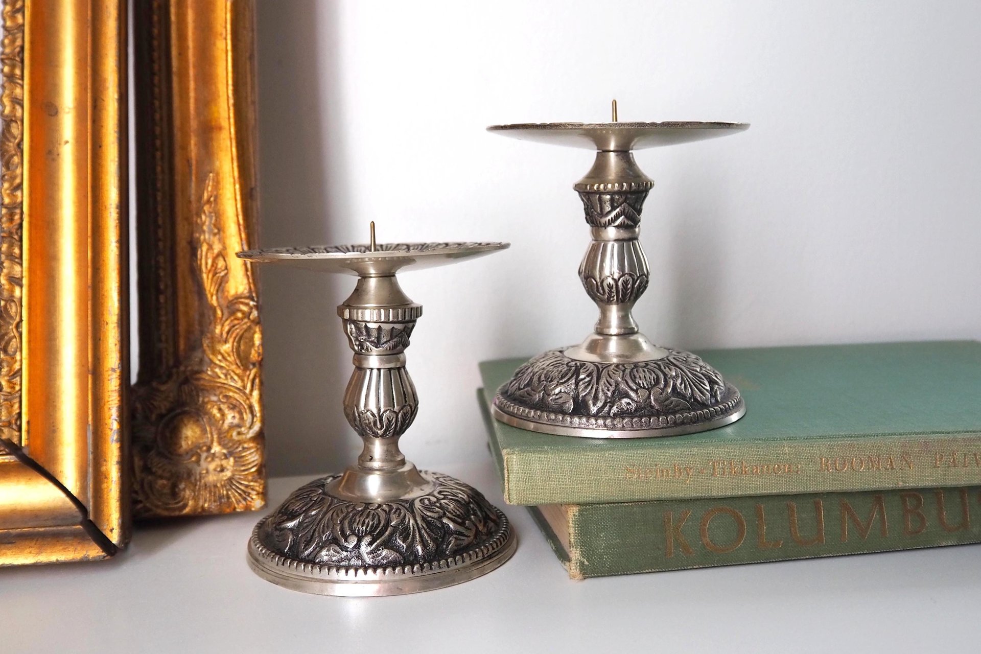 Set of two vintage candle holders | Silver tone candle holders | Matching candle holders | Vintage candle holders | Pillar candle holders