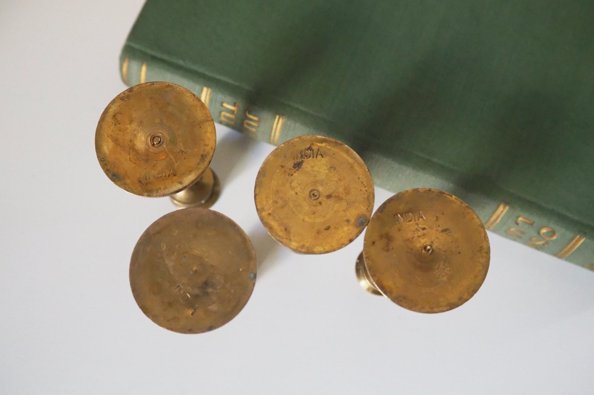 Set of four tiny vintage brass candlestick holders | Brass candlestick holders | Vintage brass candle holders | Small candle holders