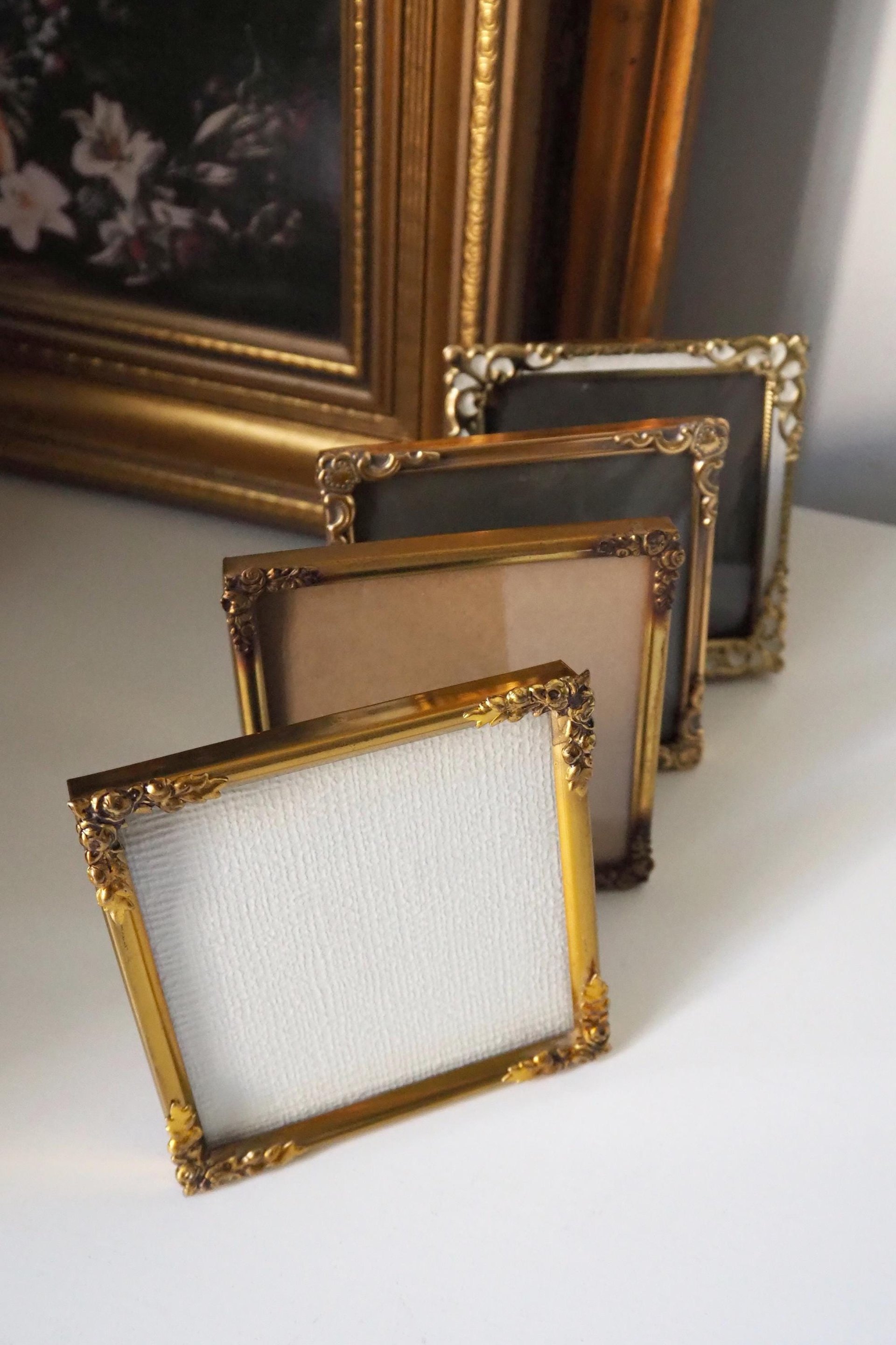 Set of four vintage photo frames | Vintage square picture frames | Set of four floral vintage frames | Mismatched vintage frames