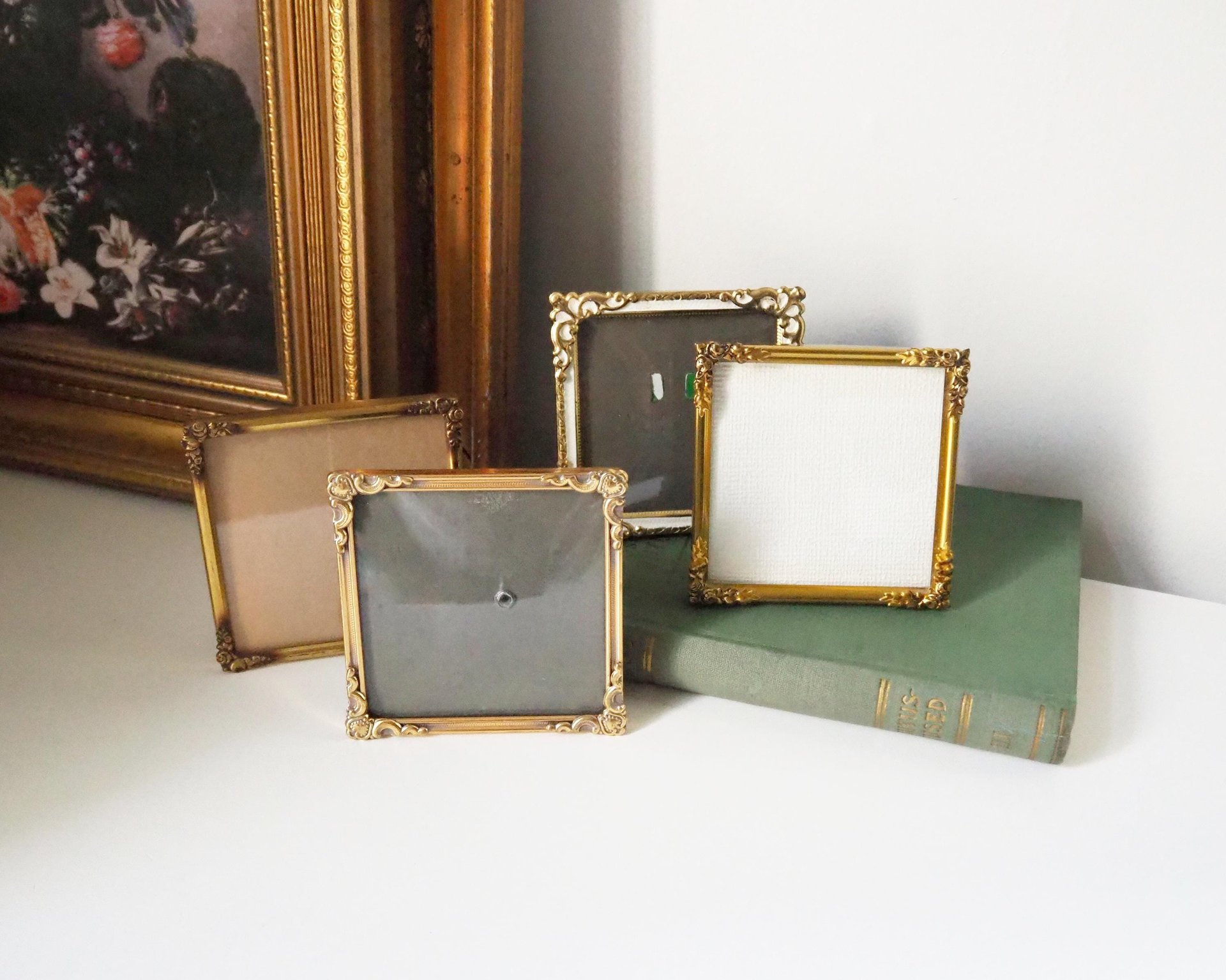 Set of four vintage photo frames | Vintage square picture frames | Set of four floral vintage frames | Mismatched vintage frames
