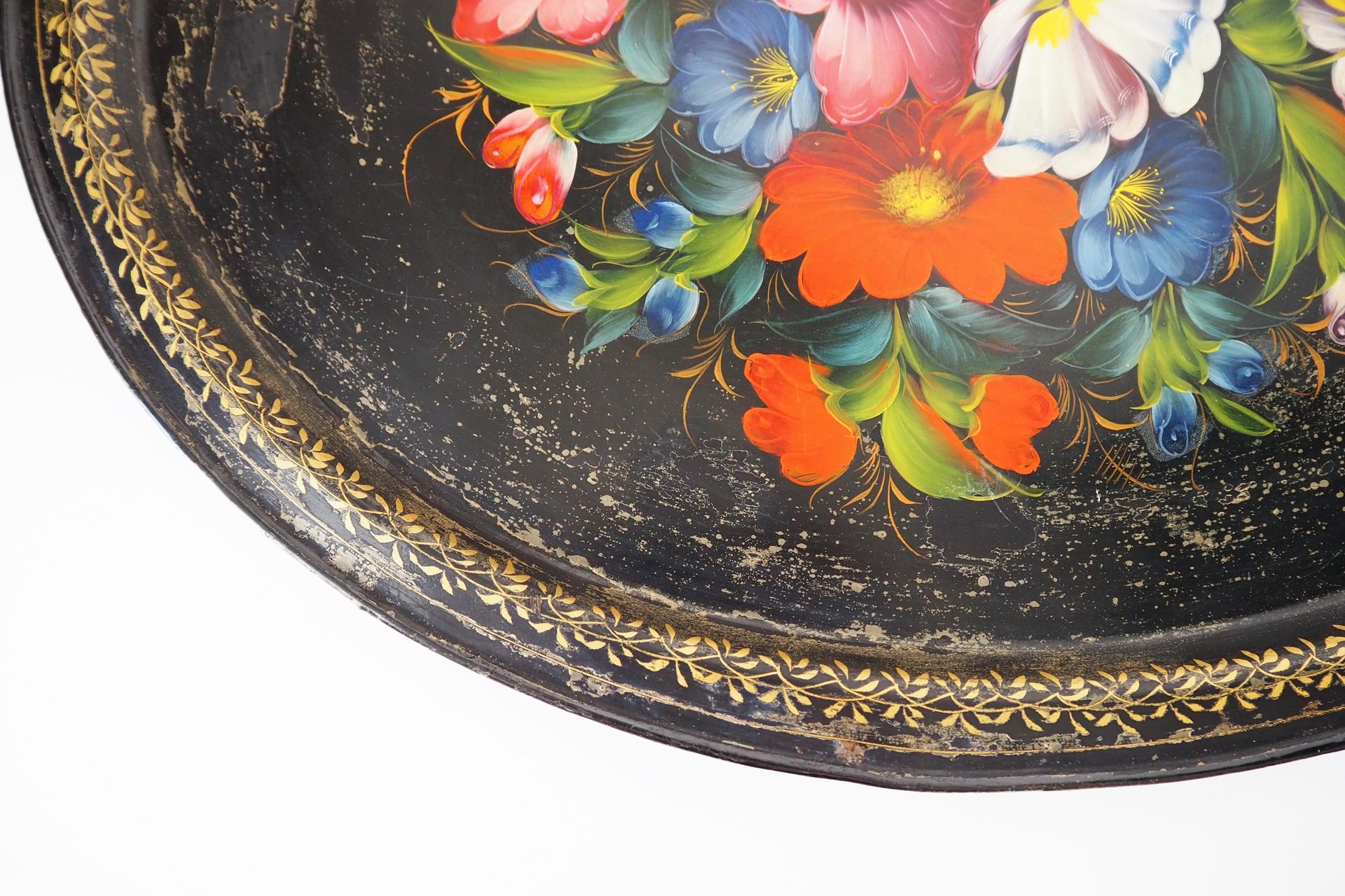 Vintage floral metal tray | Large handpainted floral tray | Vintage floral tray | Vintage Zhostovo tray | Vintage oval tray