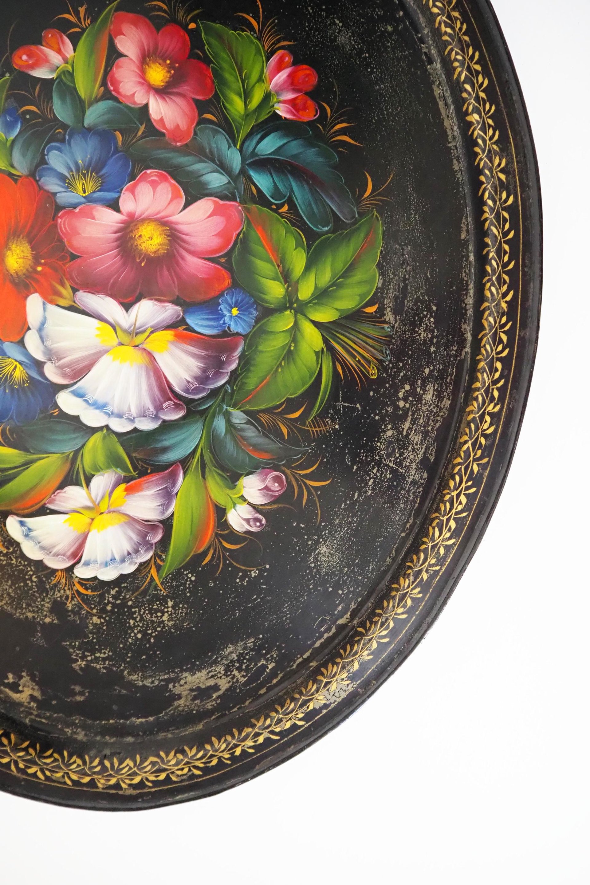 Vintage floral metal tray | Large handpainted floral tray | Vintage floral tray | Vintage Zhostovo tray | Vintage oval tray