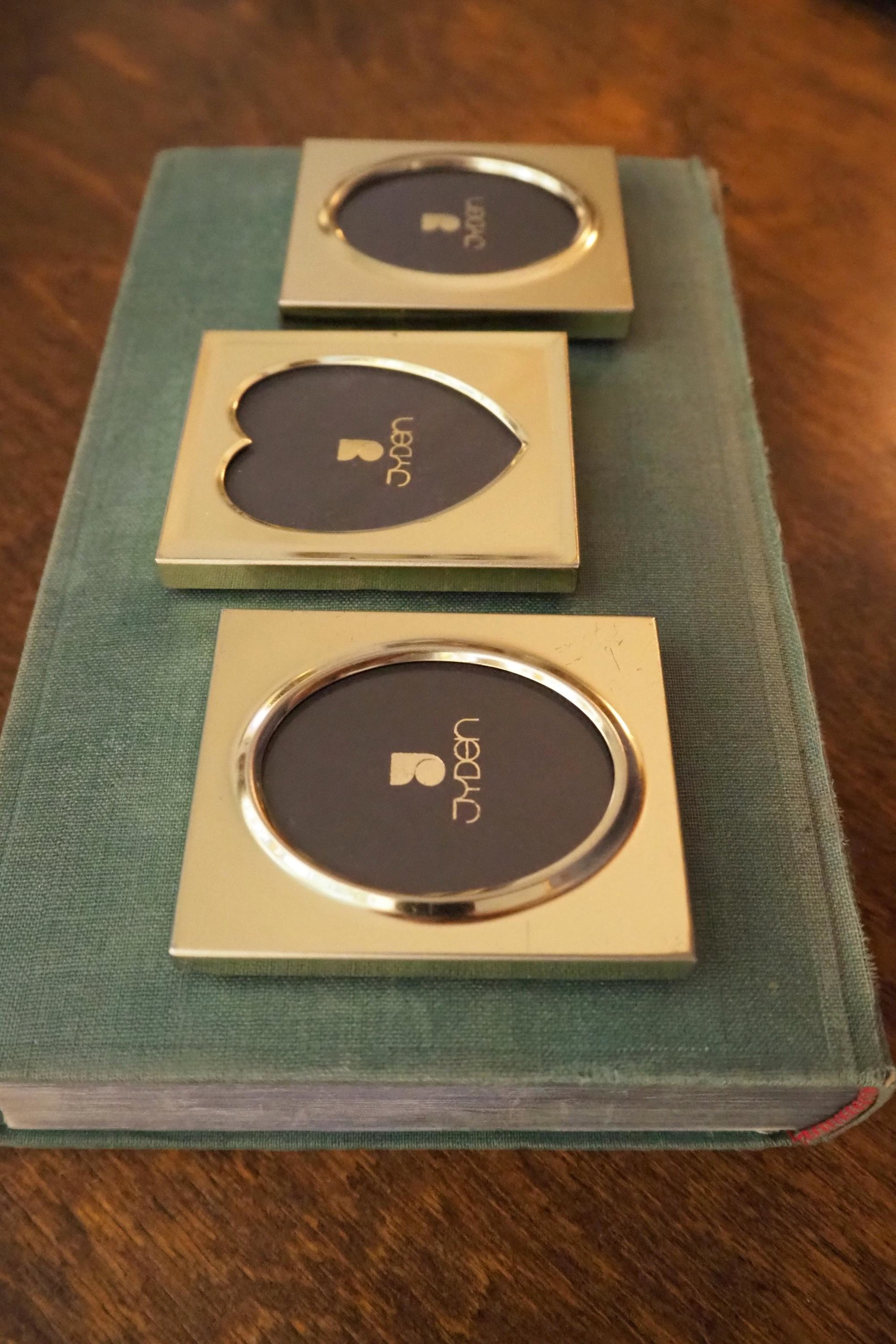 Set of three vintage picture frames | Tiny photo frames | Danish picture frames | Vintage brass picture frames | Small Jyden photo frames