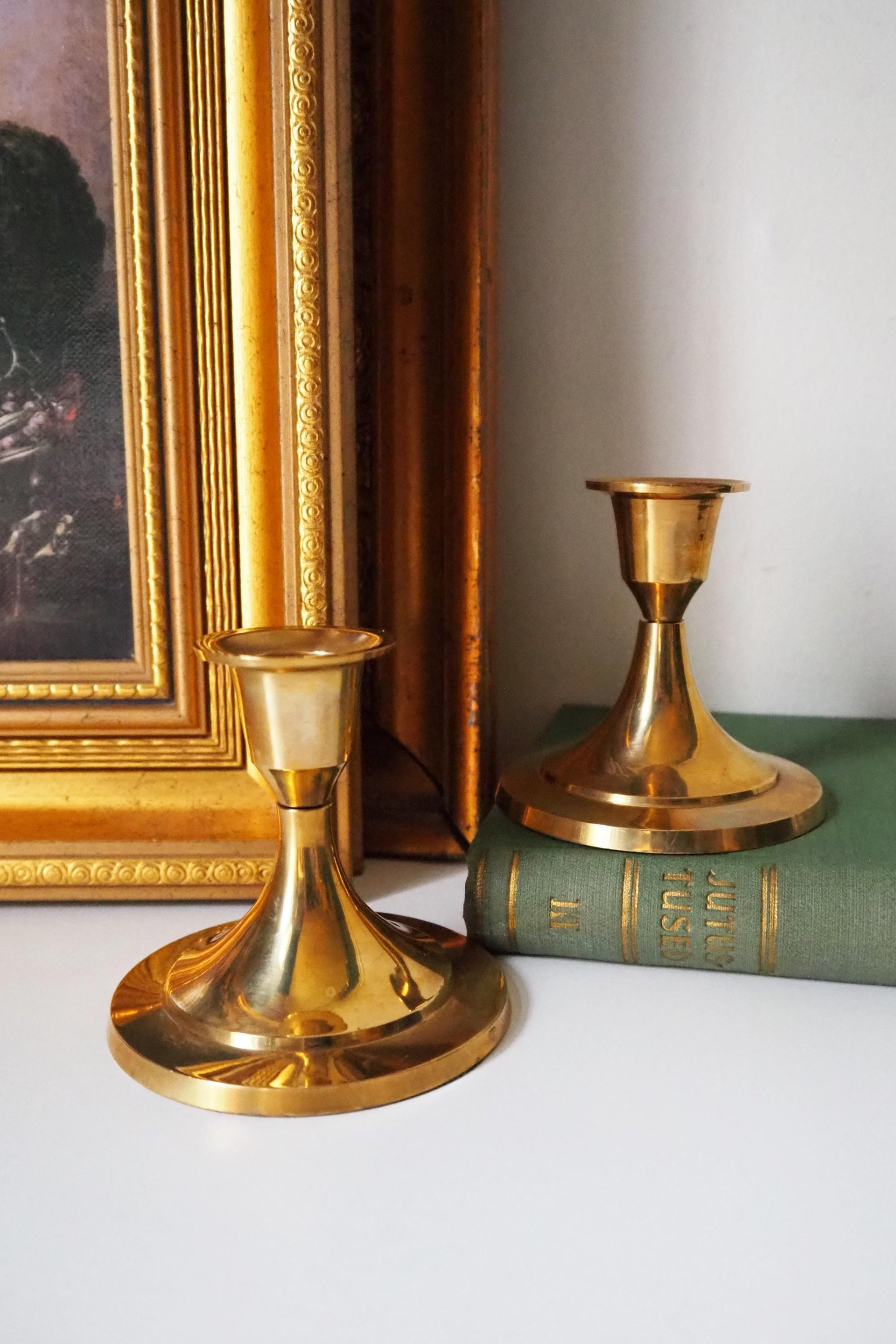 Pair of vintage candlestick holders | Brass candlestick holders | Simple brass candlestick holders | Brass candle holders