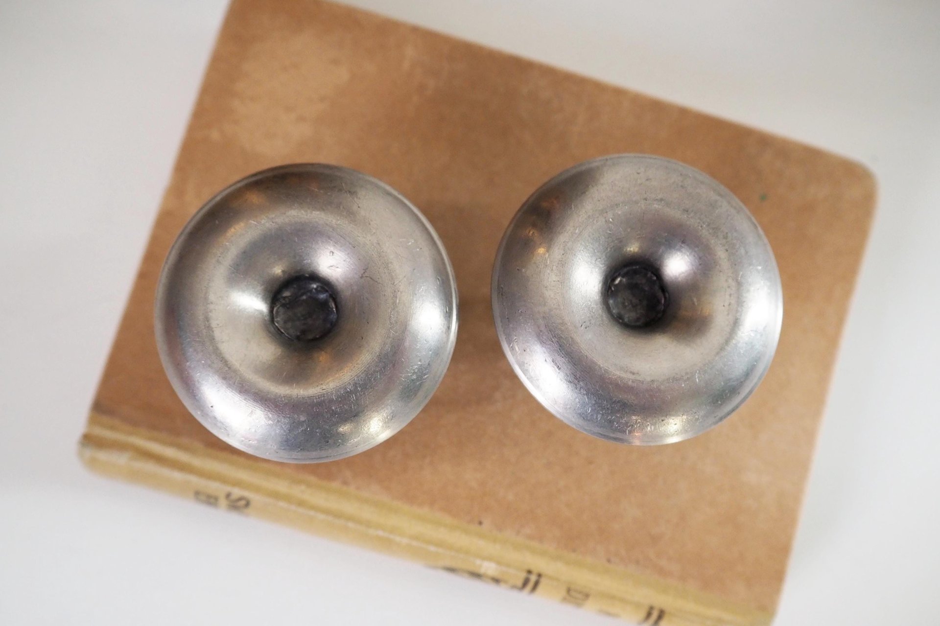 Set of two vintage candlestick holders | Tiny pewter candlestick holders | Small chamber style candle holders | Pewter candle holders