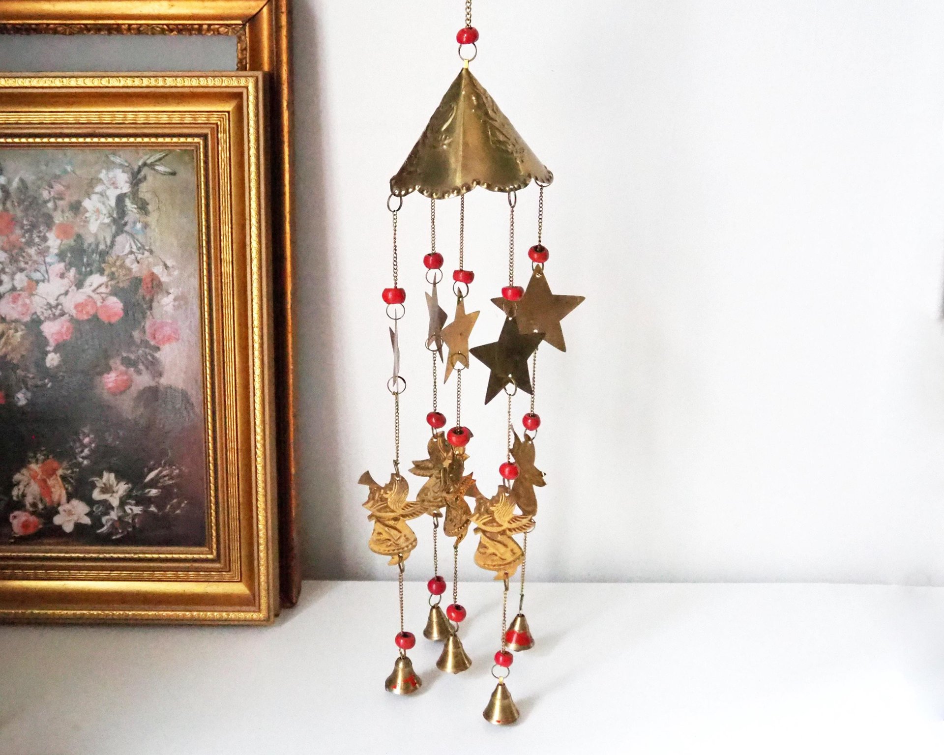 Vintage wind chime | Vintage brass wind chime | Brass wind chime | Angel wind chime with bells | Vintage Christmas decor