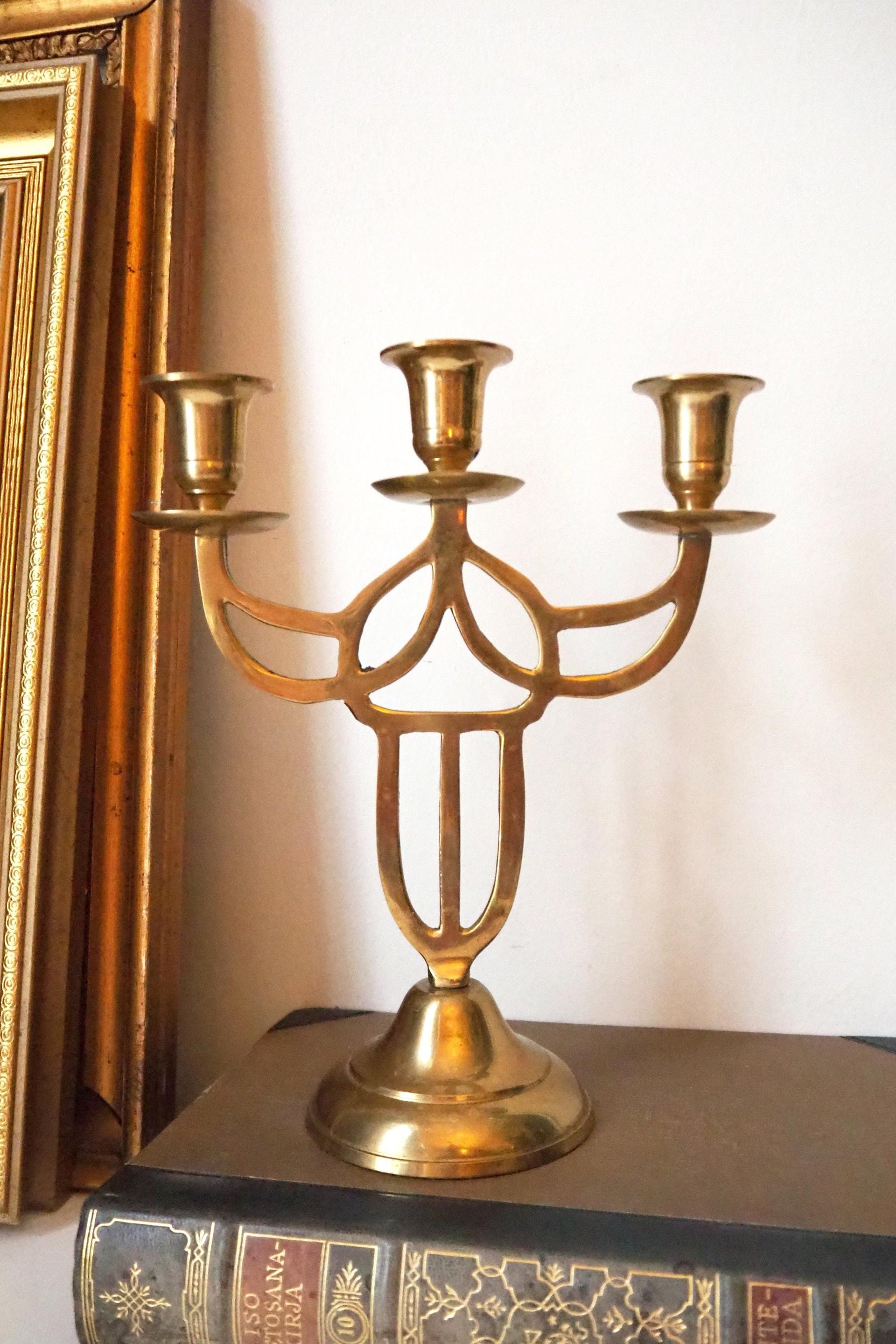 Vintage three arm candelabrum | Vintage brass candelabrum | Three arm candlestick holder | Vintage candelabra | Art nouveau candelabrum