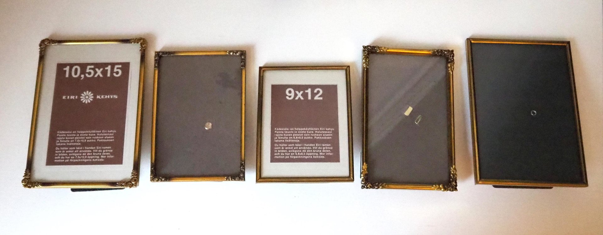 Set of five vintage photo frames | Mismatched photo frames | Set of five brass vintage frames | Vintage brass picture frames