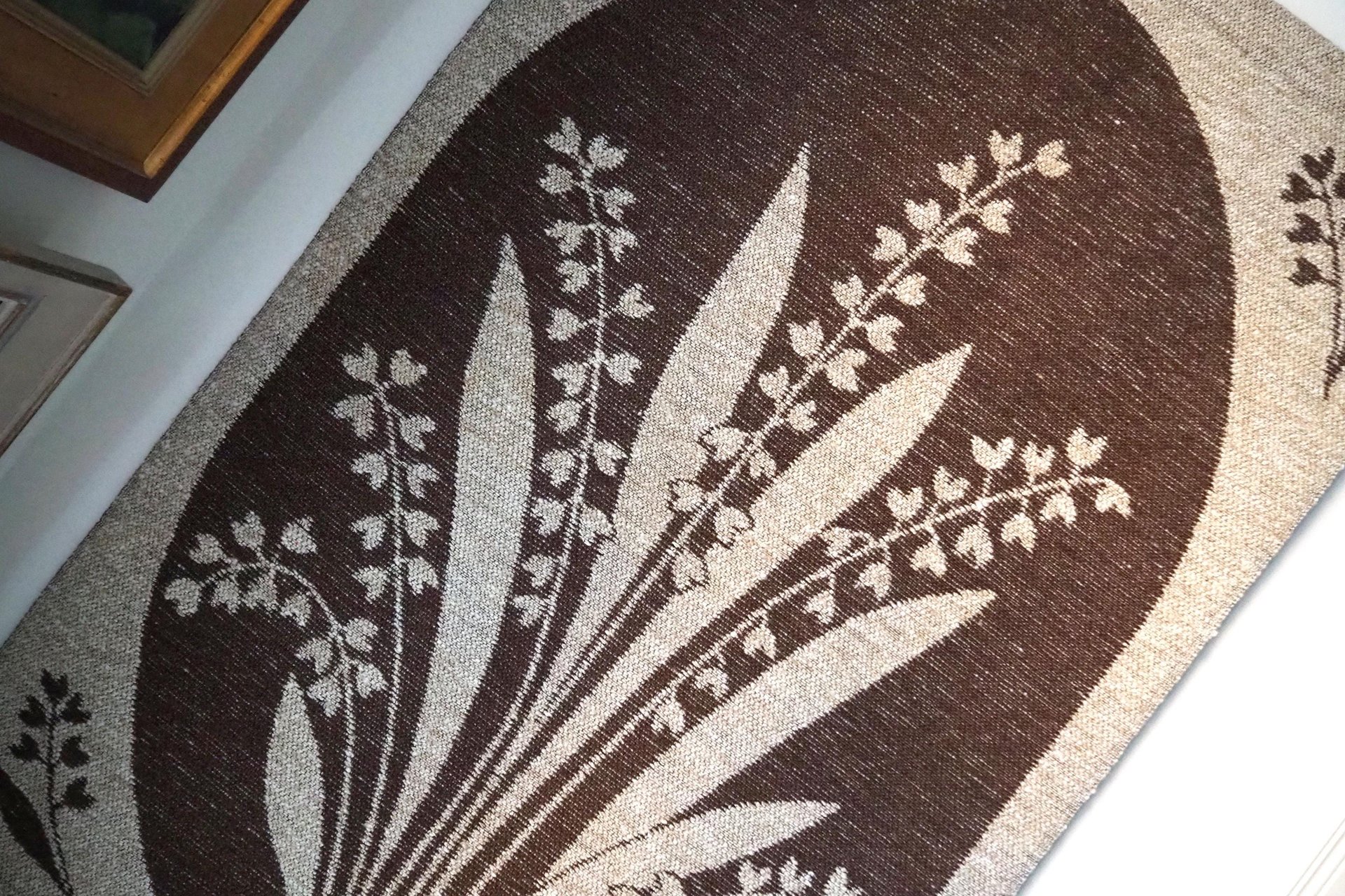 Vintage wall hanging | Lily of the Valley wall tapestry | Large wall hanging | Scandinavian woven textile | Brown wall hanging