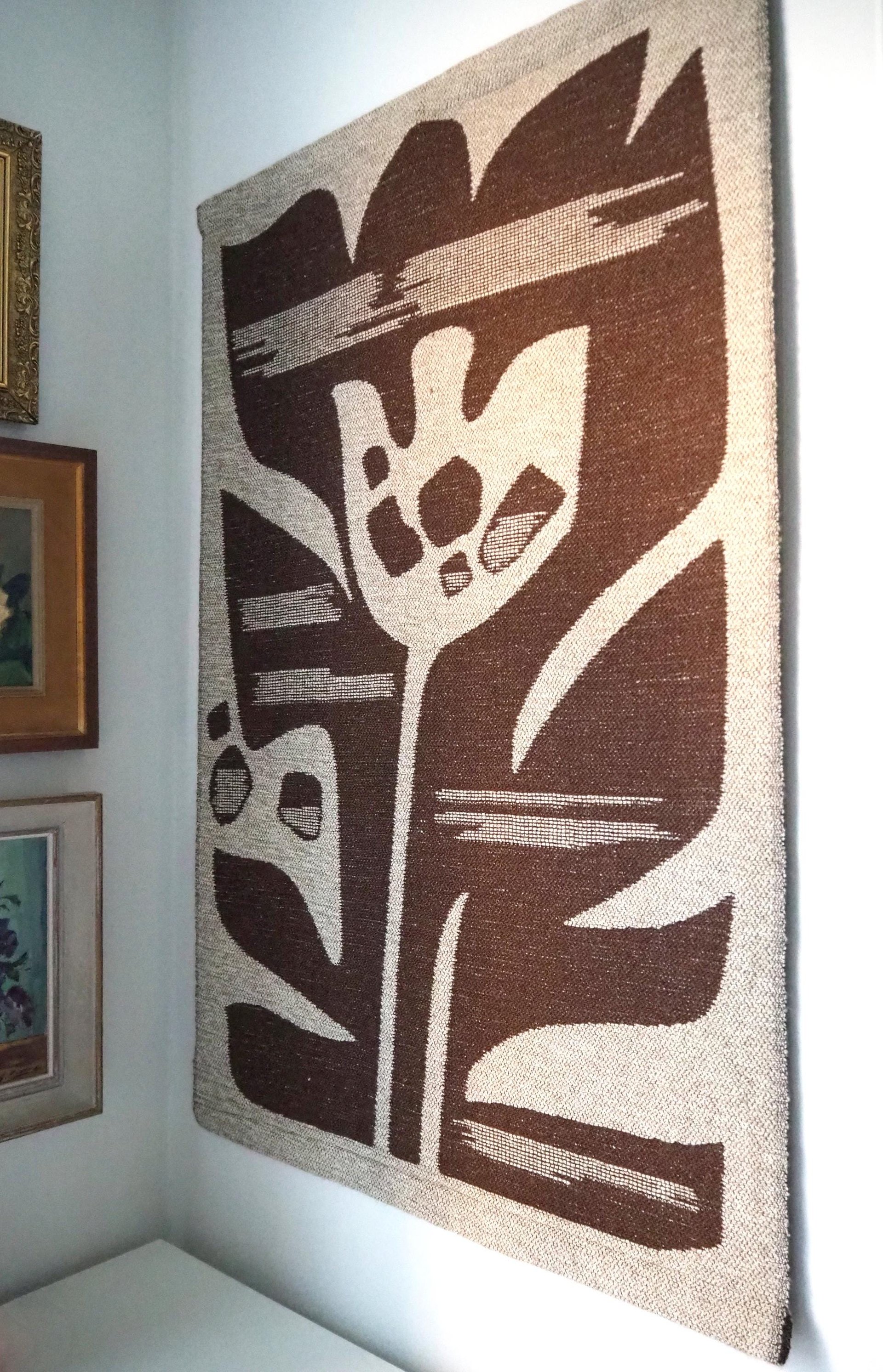 Vintage wall hanging | Large wall hanging | Scandinavian woven textile | Brown and beige wall hanging | Abstract wall tapestry