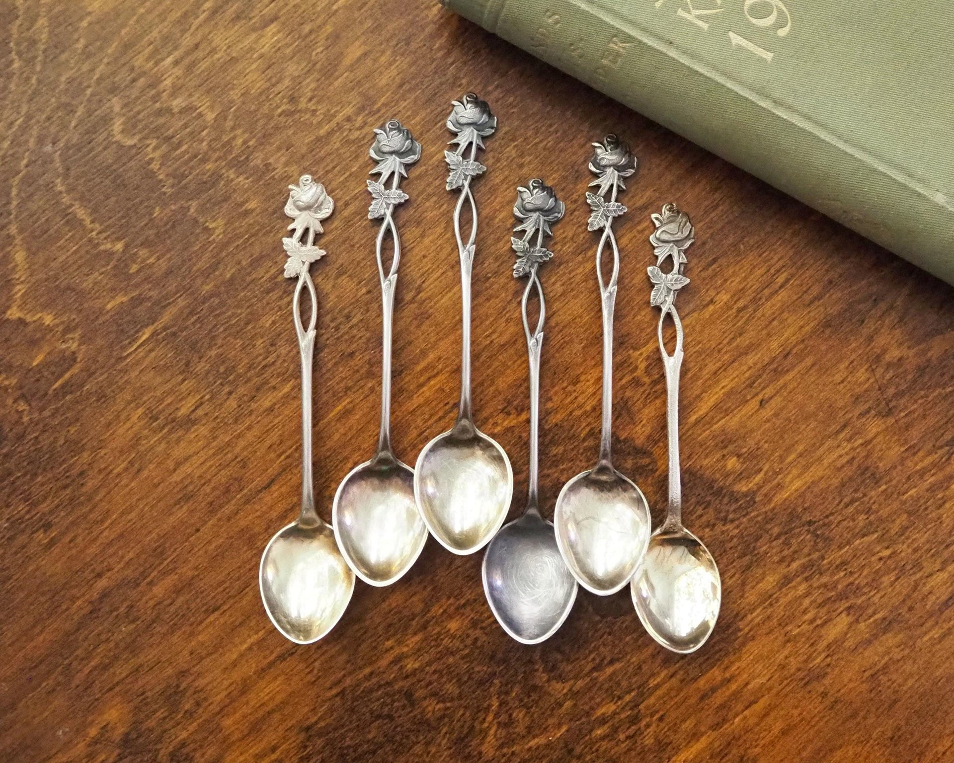 Set of six vintage teaspoons | Vintage alpacca silver teaspoons | Vintage teaspoons | Rose teaspoon set | Vintage alpacca teaspoons