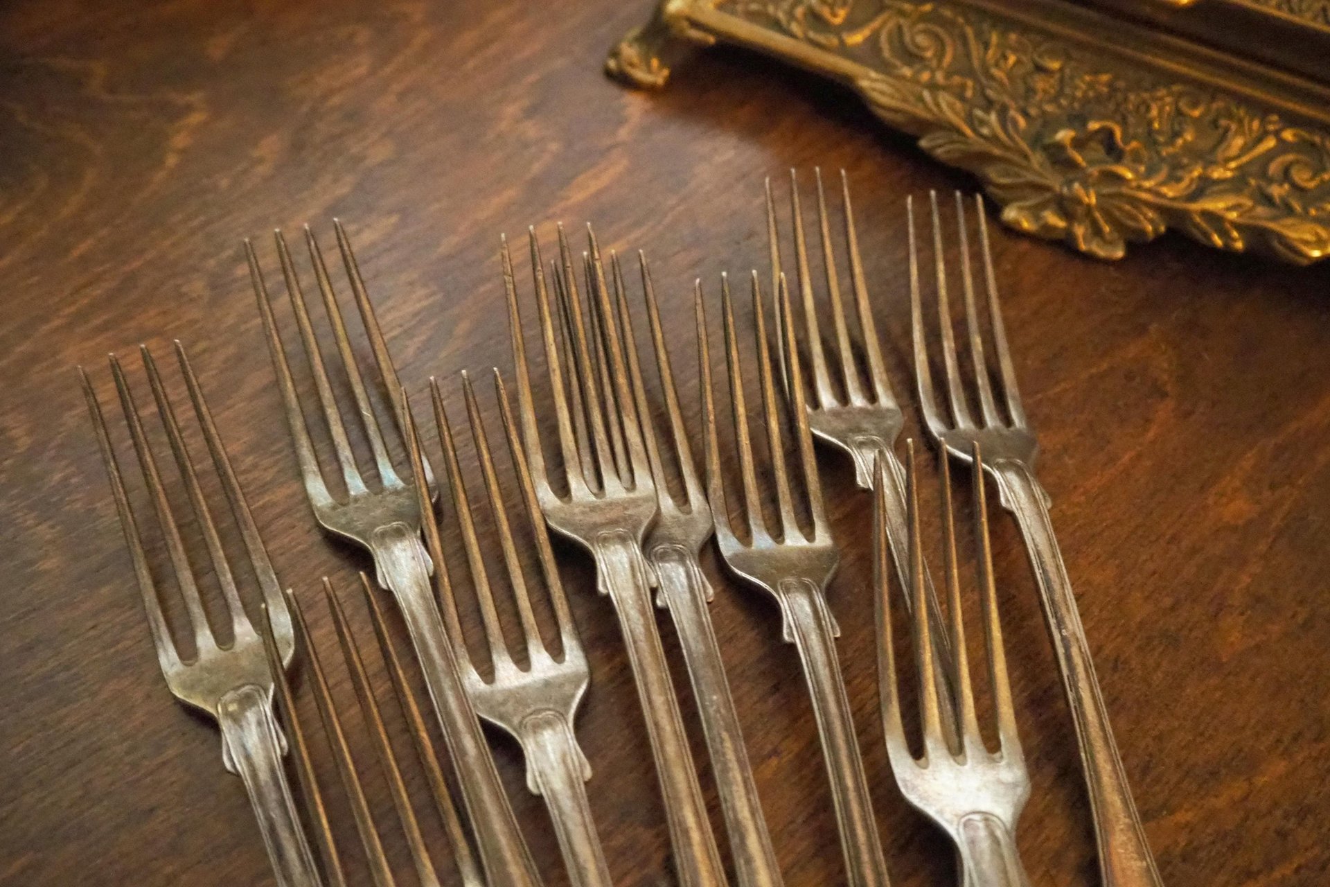 Set of ten vintage forks | C. G. Hallberg dinner forks | Vintage alpacca silver forks | Made in Sweden