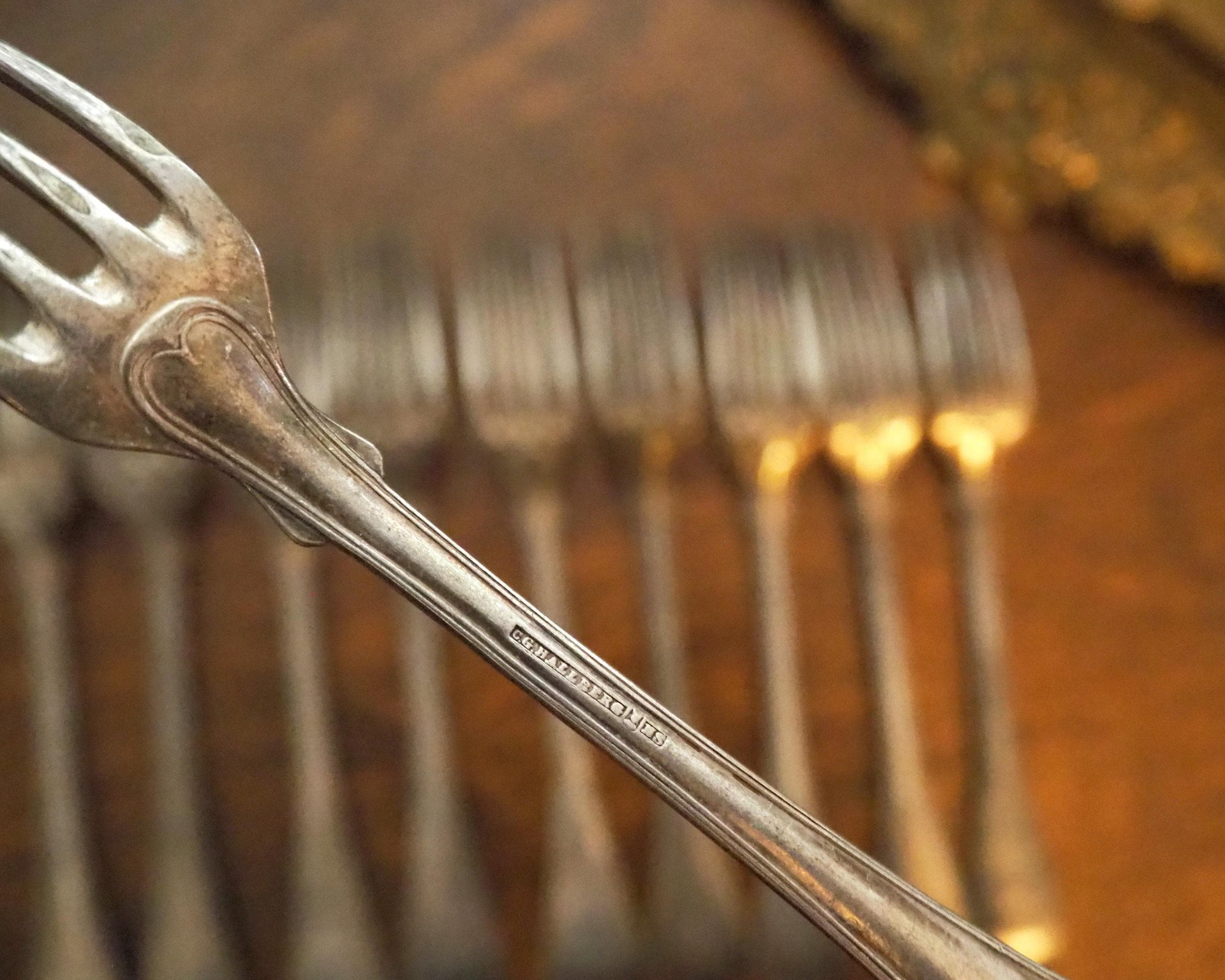 Set of ten vintage forks | C. G. Hallberg dinner forks | Vintage alpacca silver forks | Made in Sweden