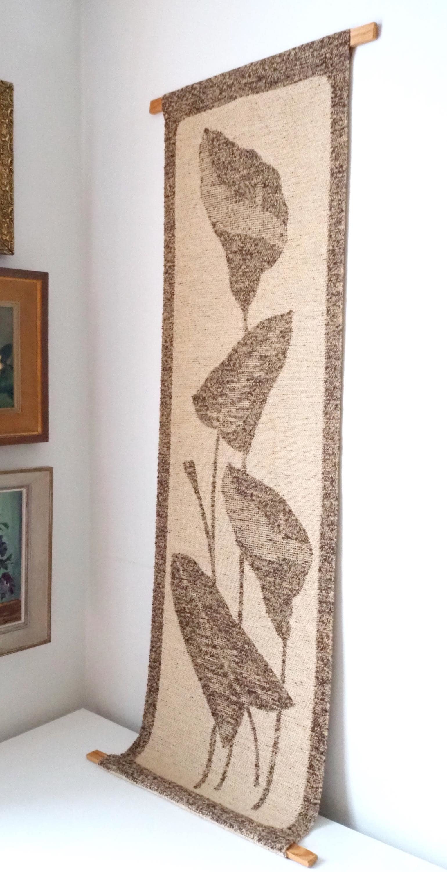 Vintage wall hanging | Long wall hanging | Scandinavian woven textile | Brown and beige wall hanging | Retro wall hanging