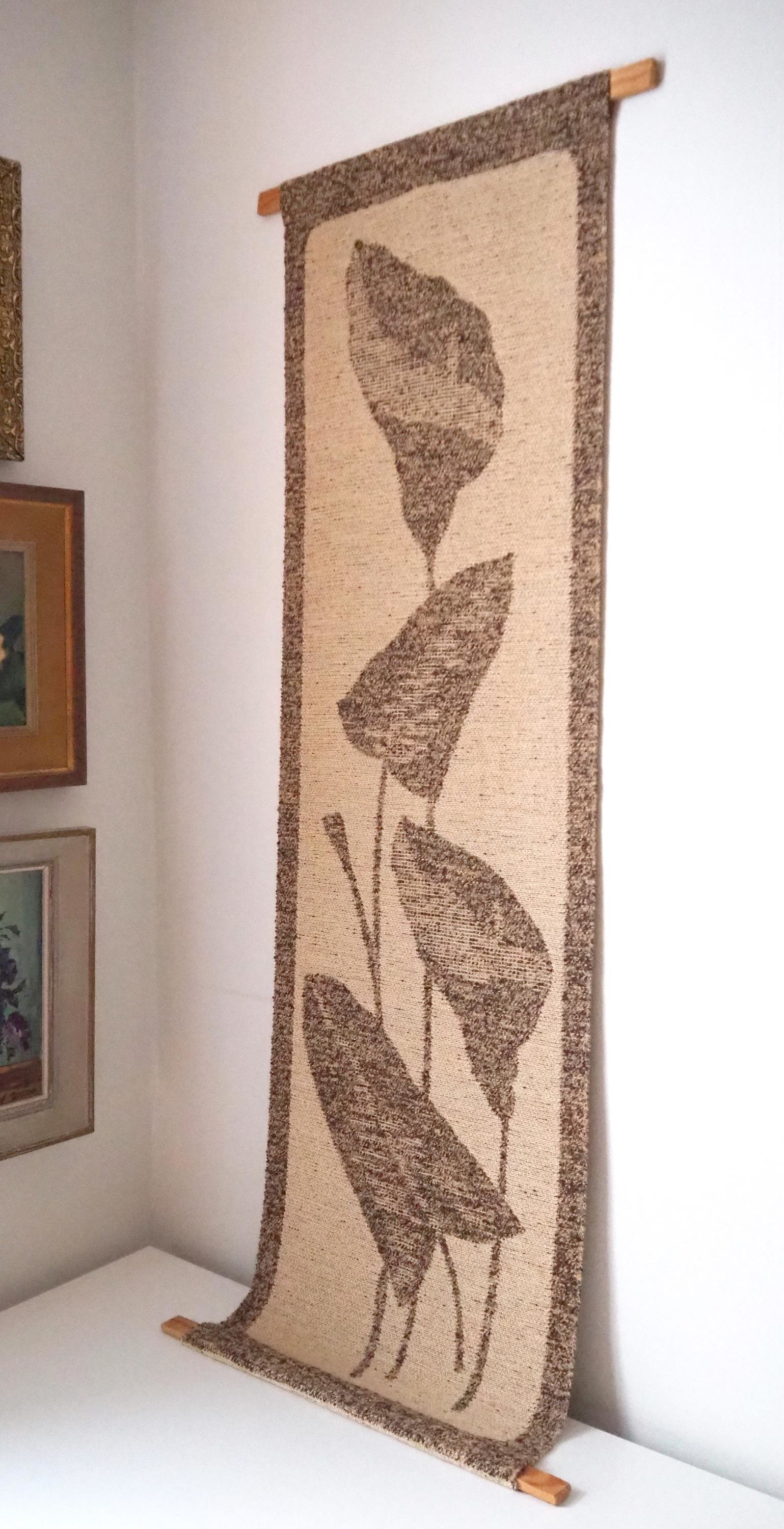 Vintage wall hanging | Long wall hanging | Scandinavian woven textile | Brown and beige wall hanging | Retro wall hanging