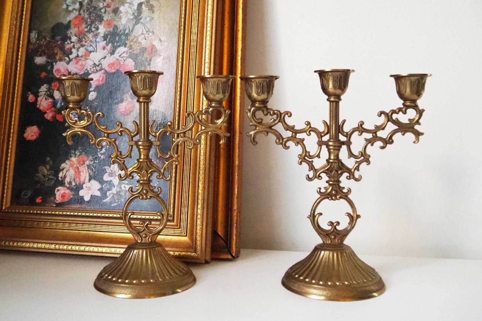 Vintage three arm candelabrums | Set of two matching candelabrums | Three arm candlestick holders | Vintage candelabra | Matching candelabra