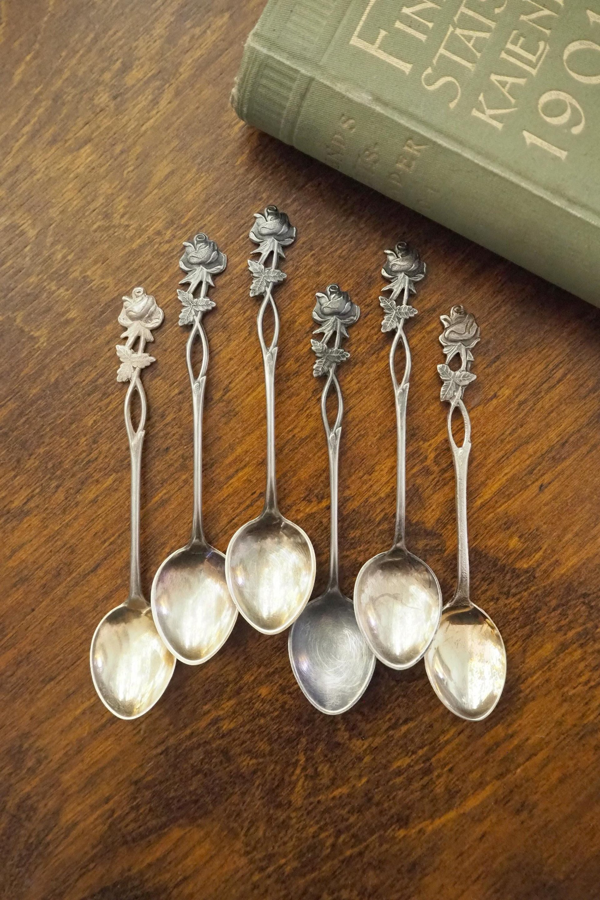 Set of six vintage teaspoons | Vintage alpacca silver teaspoons | Vintage teaspoons | Rose teaspoon set | Vintage alpacca teaspoons