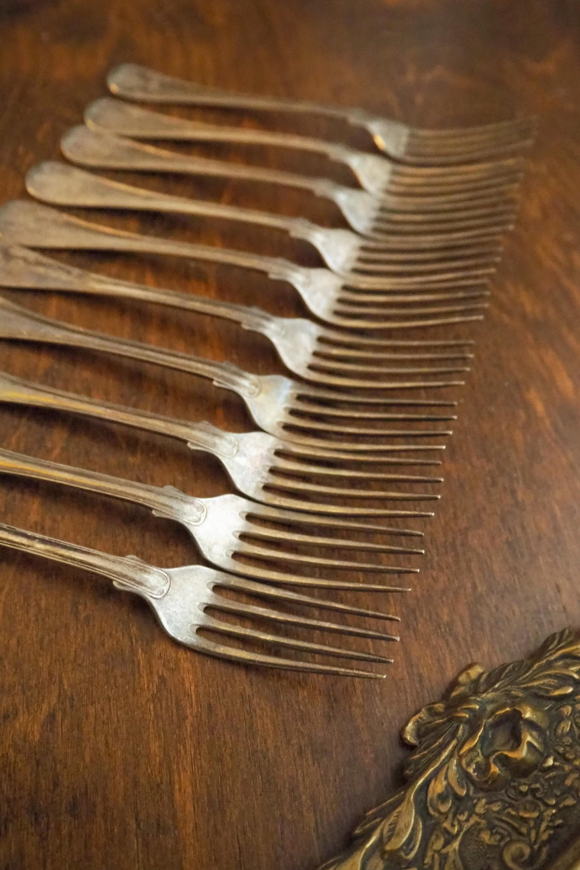 Set of ten vintage forks | C. G. Hallberg dinner forks | Vintage alpacca silver forks | Made in Sweden