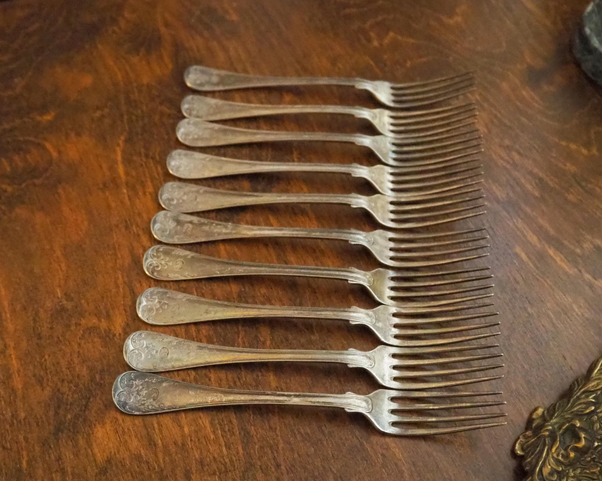 Set of ten vintage forks | C. G. Hallberg dinner forks | Vintage alpacca silver forks | Made in Sweden