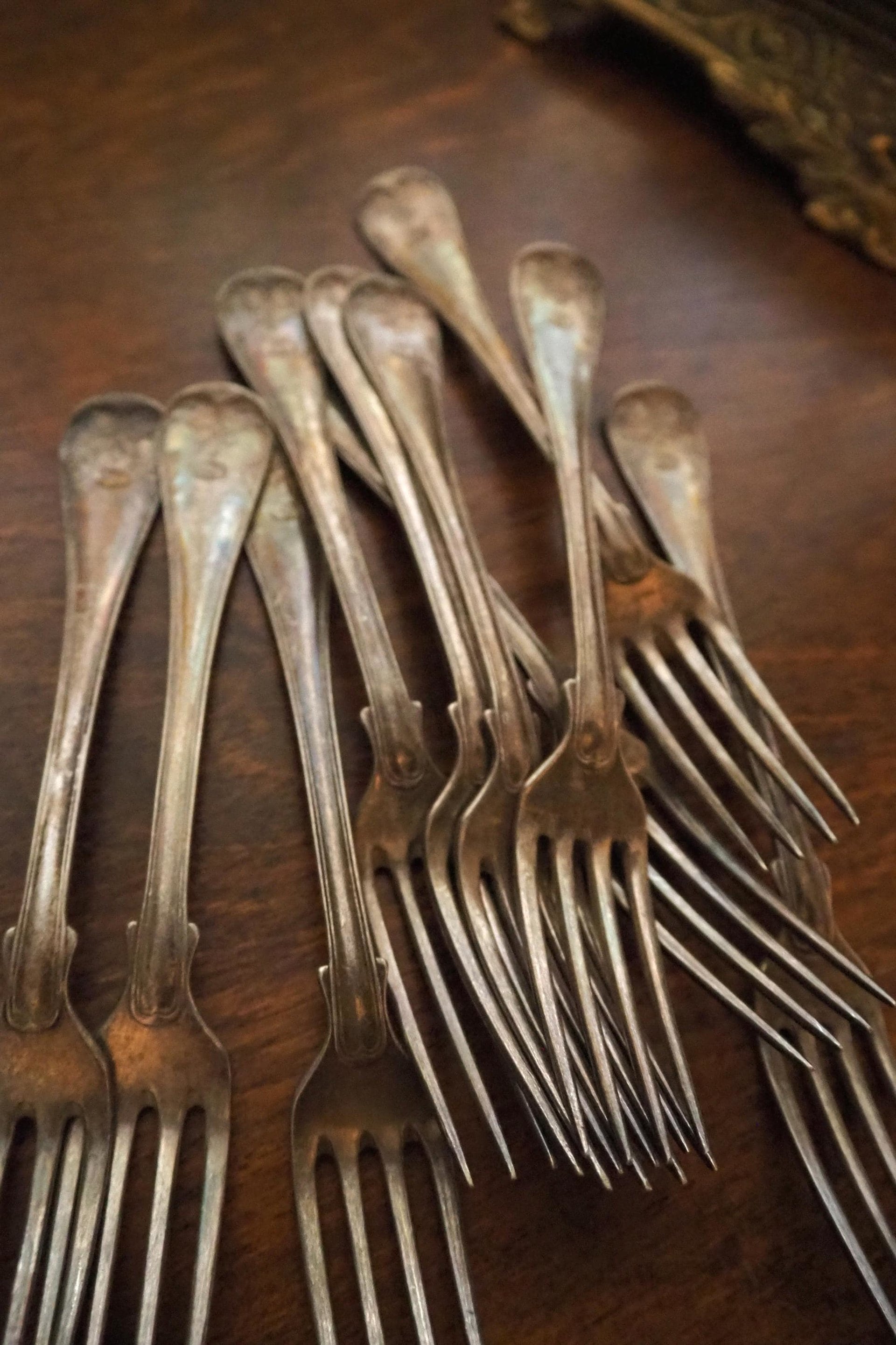 Set of ten vintage forks | C. G. Hallberg dinner forks | Vintage alpacca silver forks | Made in Sweden