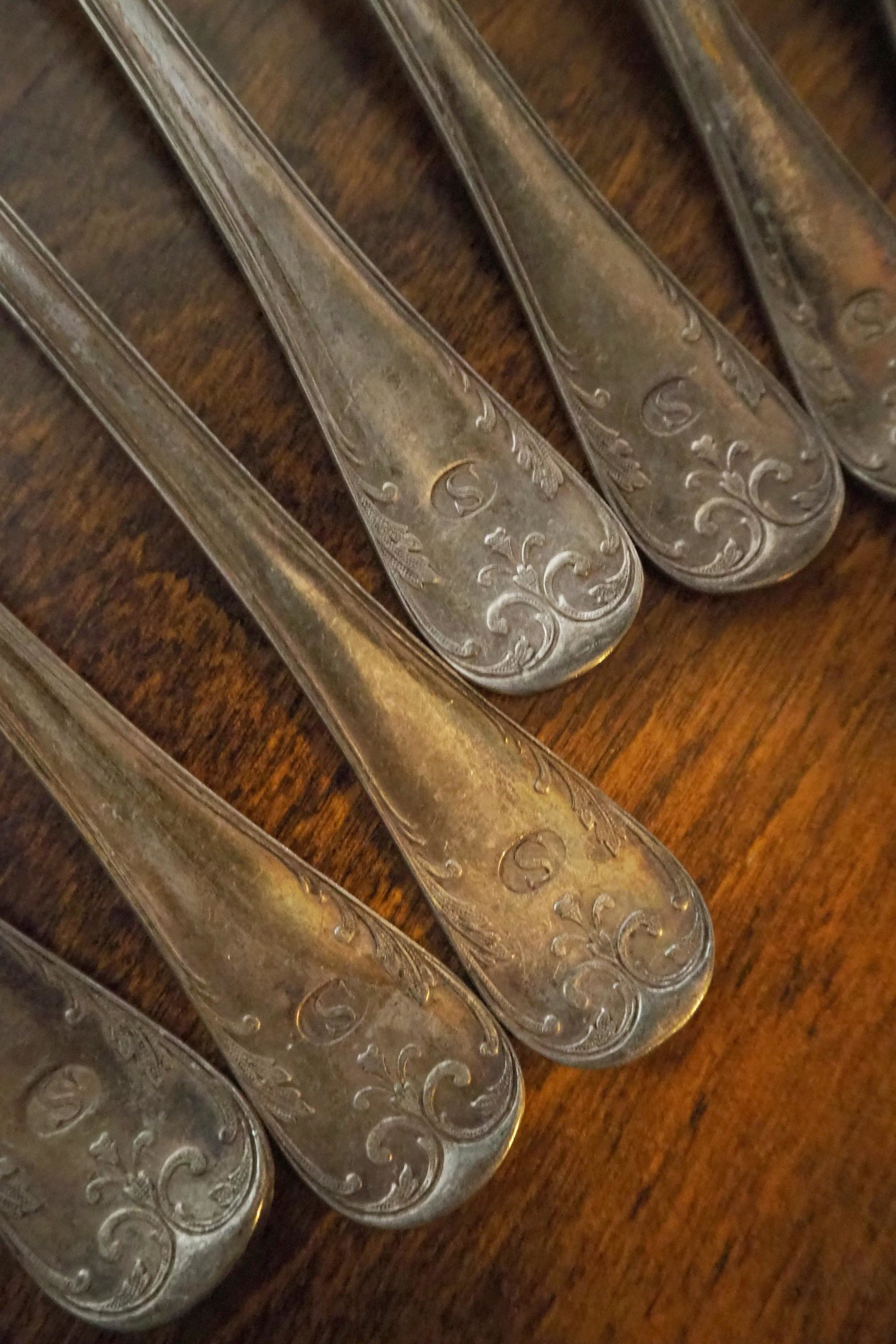 Set of ten vintage forks | C. G. Hallberg dinner forks | Vintage alpacca silver forks | Made in Sweden