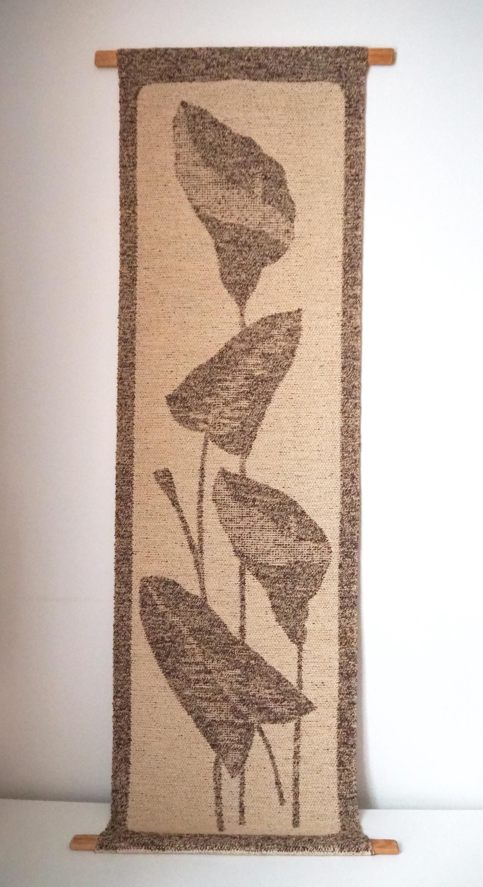 Vintage wall hanging | Long wall hanging | Scandinavian woven textile | Brown and beige wall hanging | Retro wall hanging