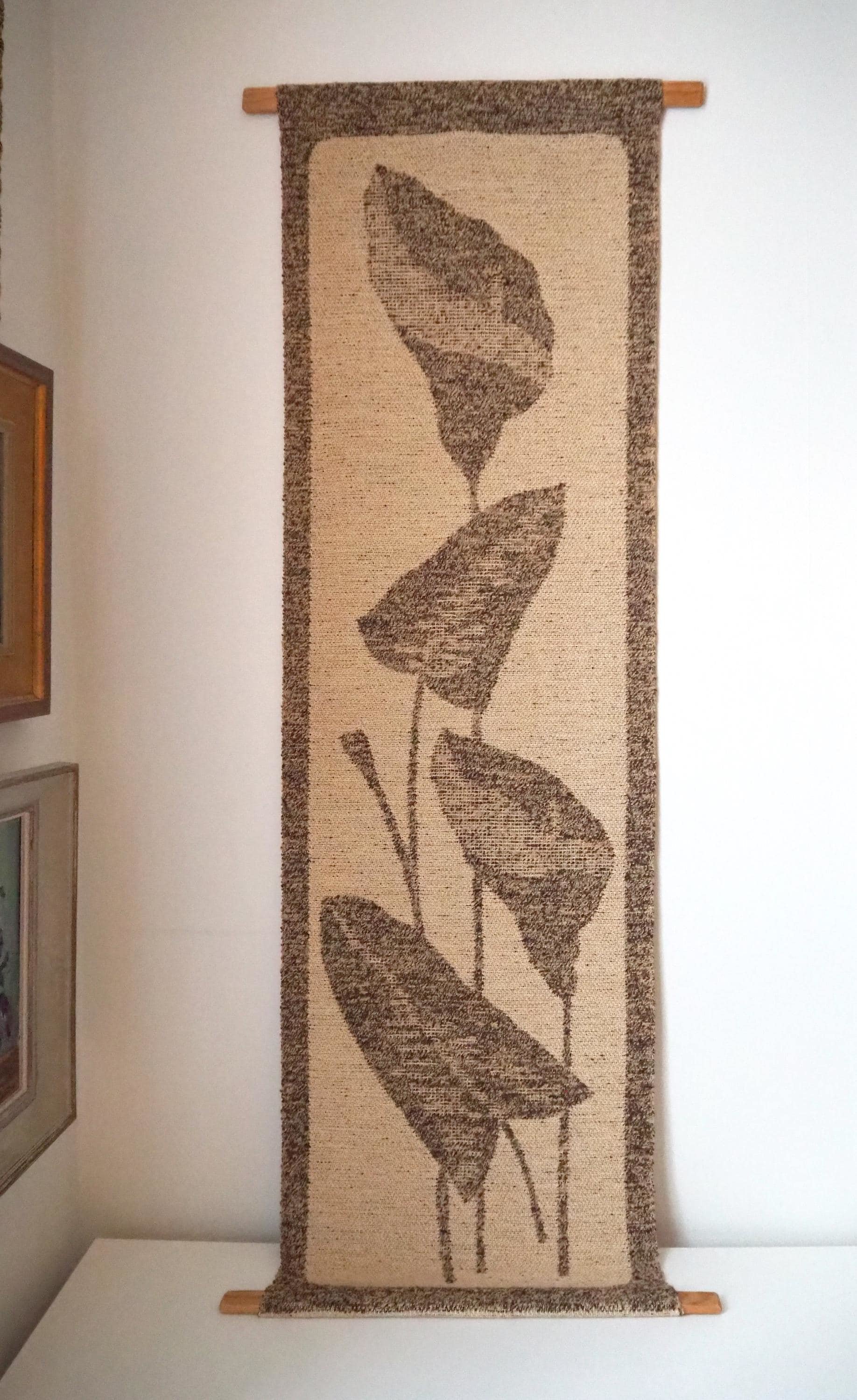 Vintage wall hanging | Long wall hanging | Scandinavian woven textile | Brown and beige wall hanging | Retro wall hanging