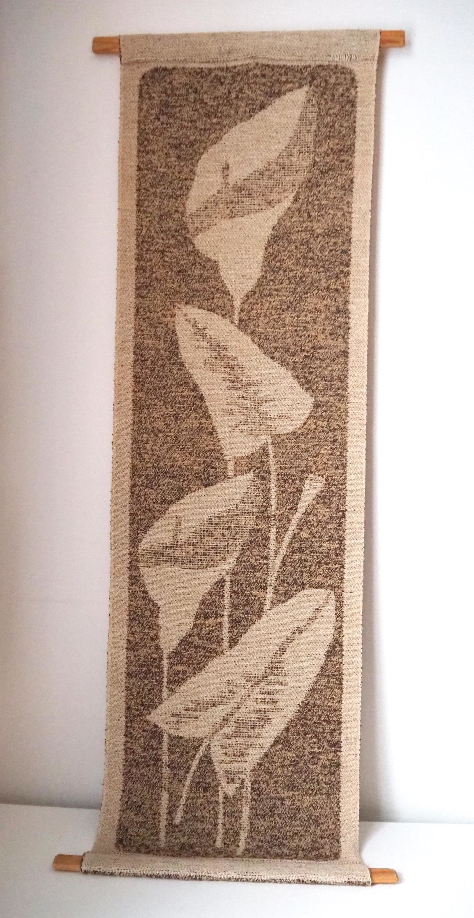 Vintage wall hanging | Long wall hanging | Scandinavian woven textile | Brown and beige wall hanging | Retro wall hanging