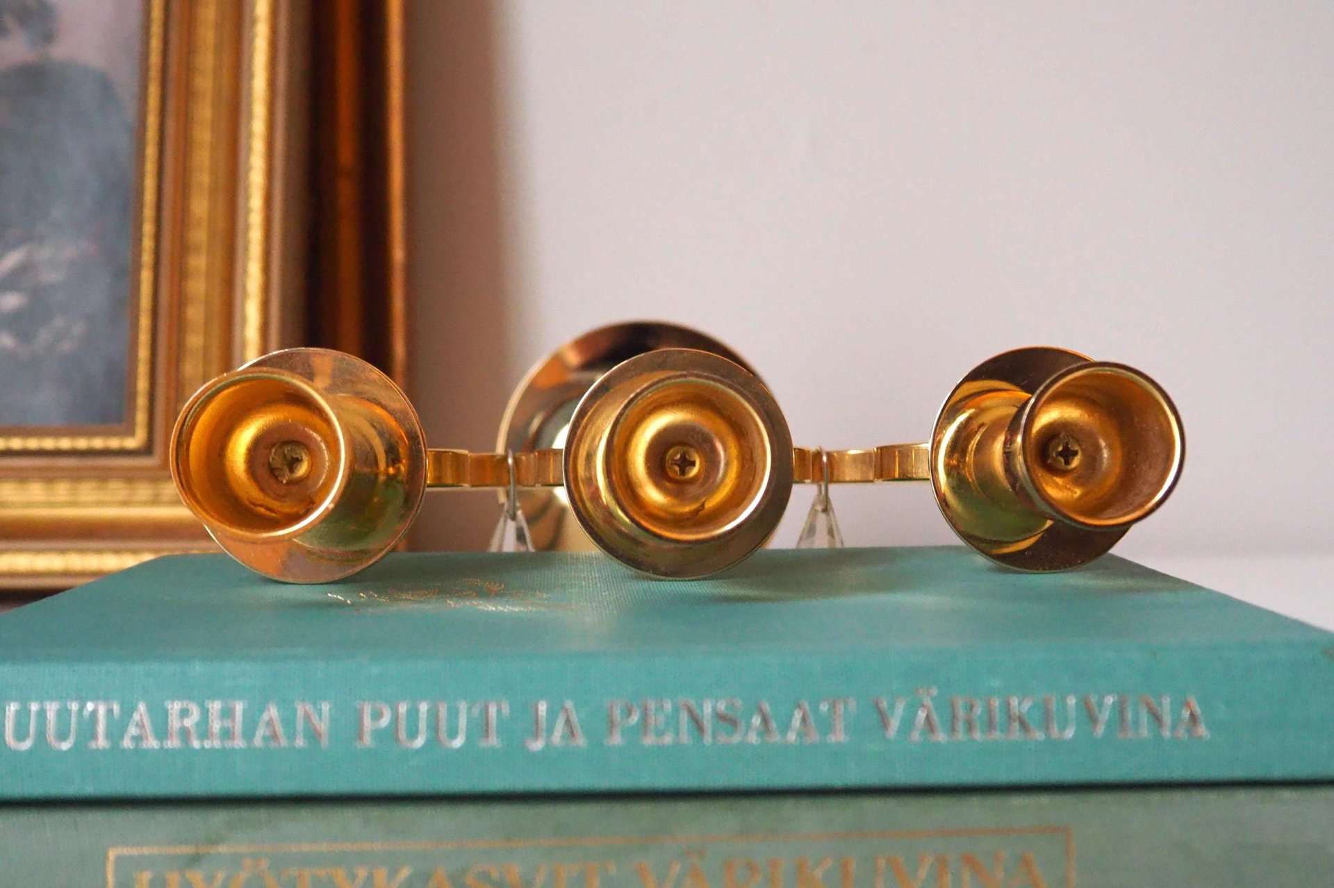 Vintage crystal candelabrum | Vintage three arm candle holder | Gold plated candelabra | Vintage heart candelabrum