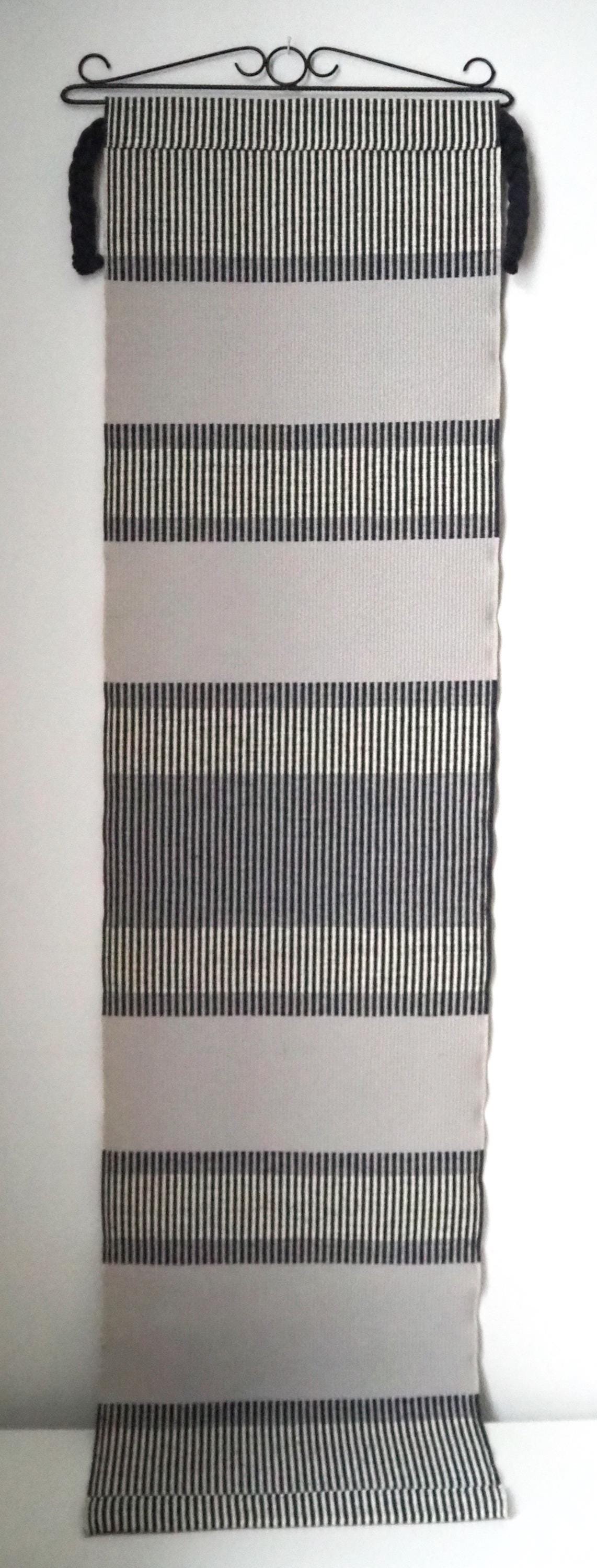 Vintage wall tapestry | Long wall hanging | Scandinavian woven textile | Geometrical wall tapestry | Black and white wall tapestry